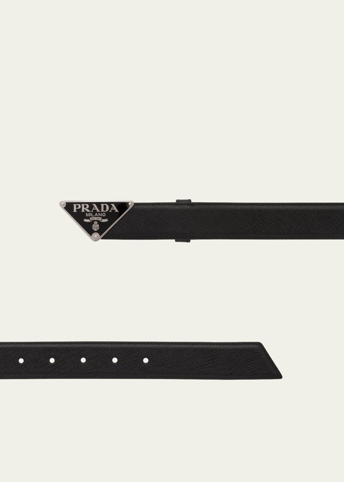 Prada Saffiano Triangle Logo Belt - Bergdorf Goodman