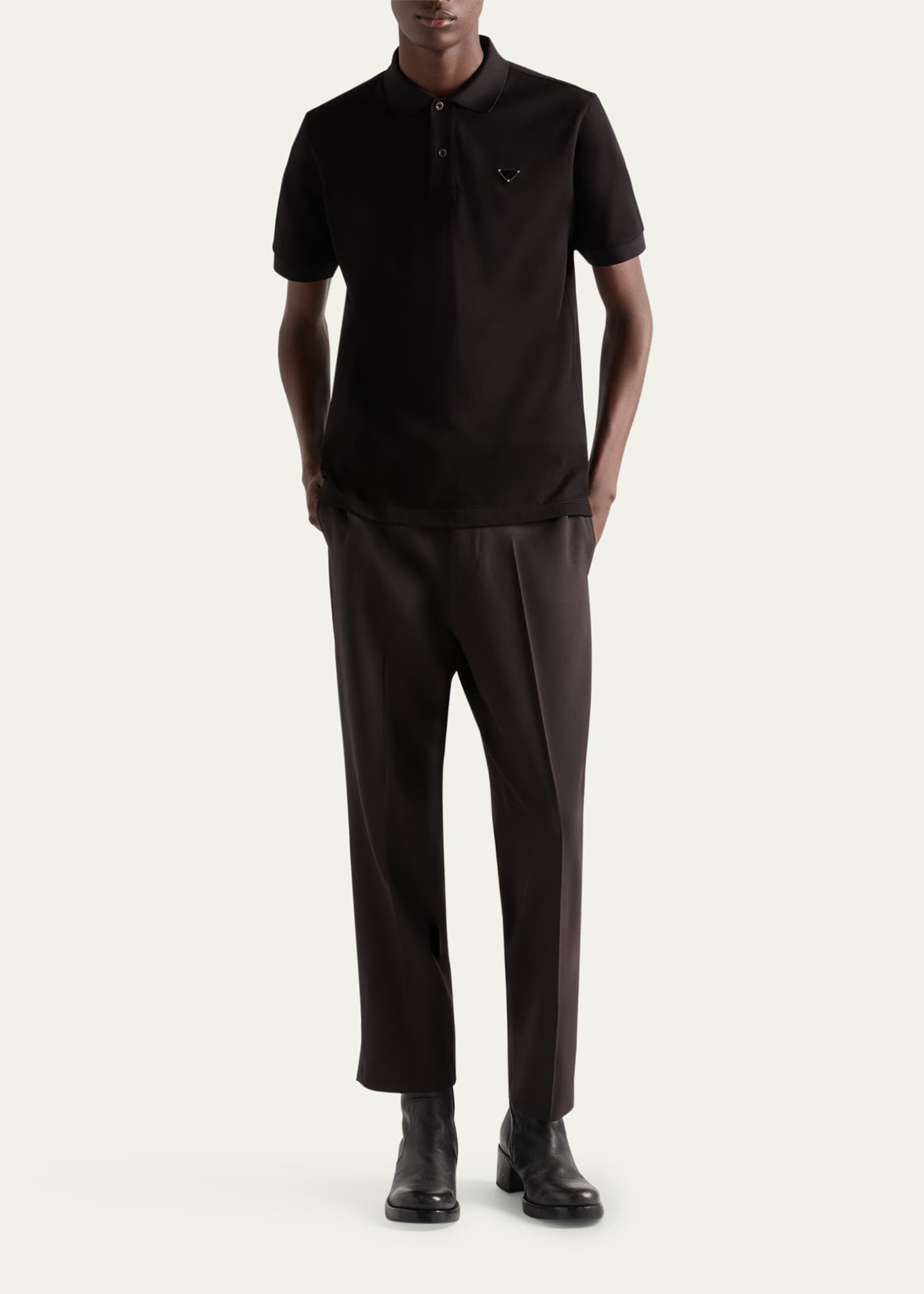 Prada Men's Slim Pique Knit Logo Polo Image 2 of 4