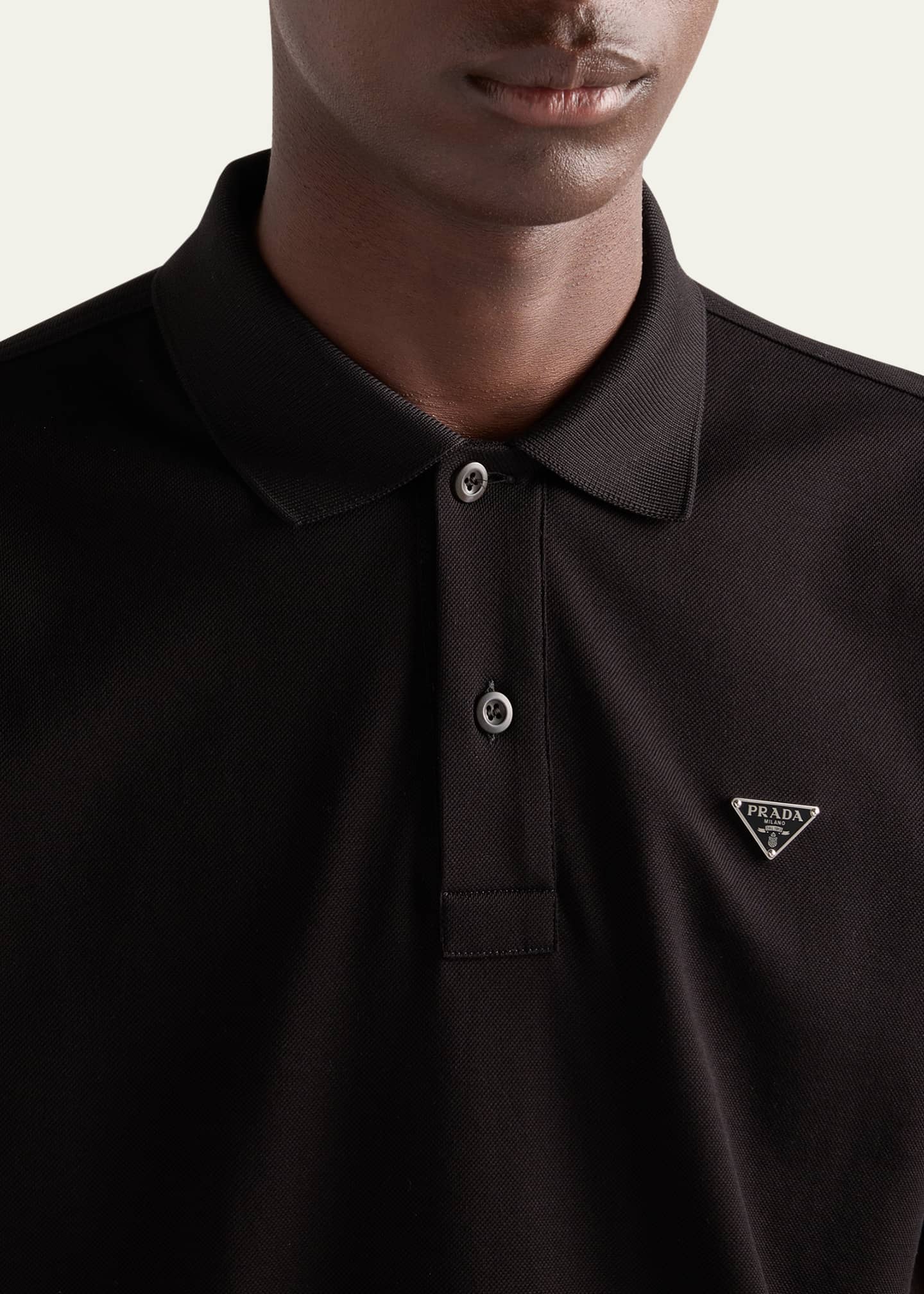 Prada Men's Slim Pique Knit Logo Polo Image 4 of 4