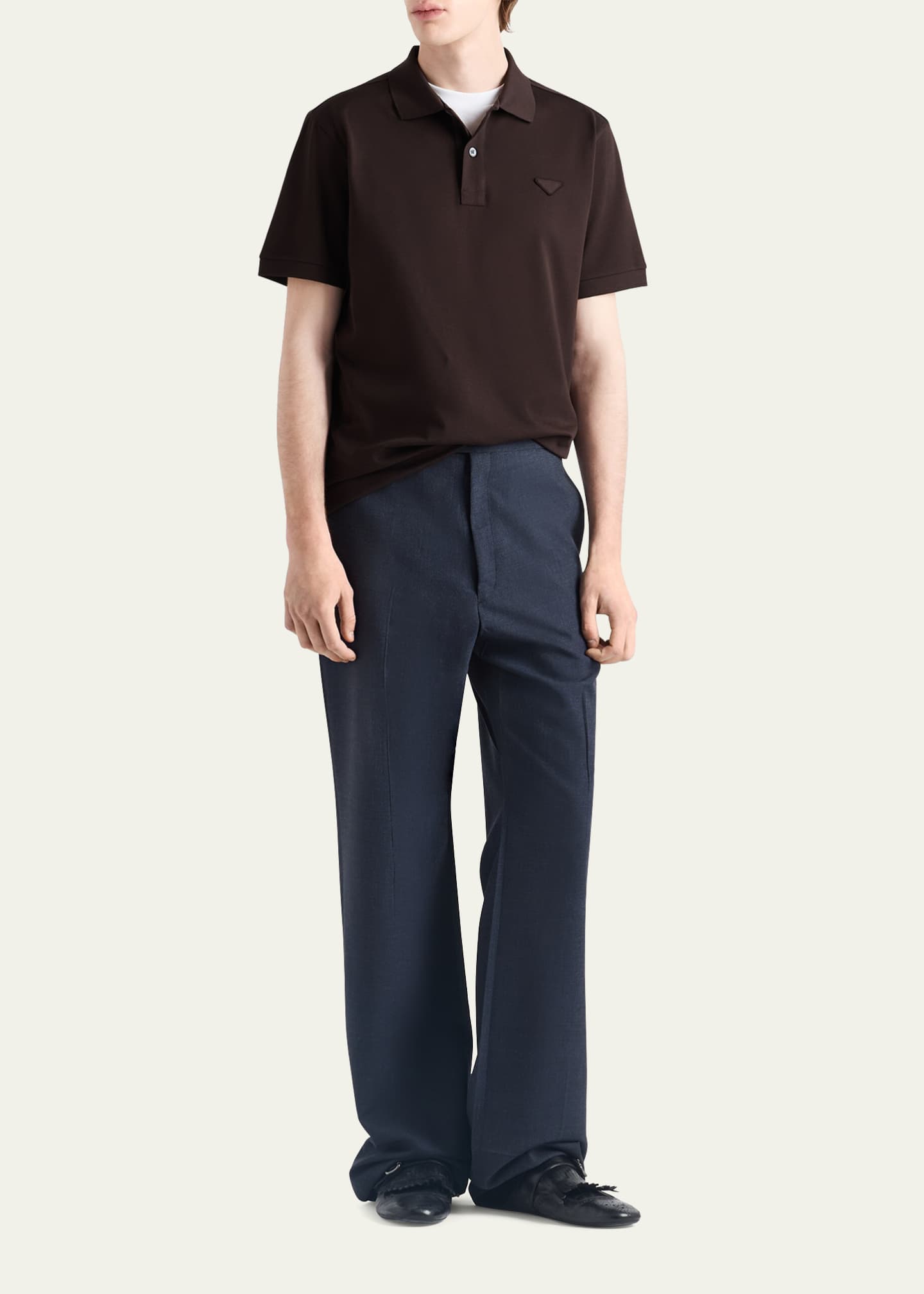Prada Men's Slim Pique Knit Logo Polo - Bergdorf Goodman