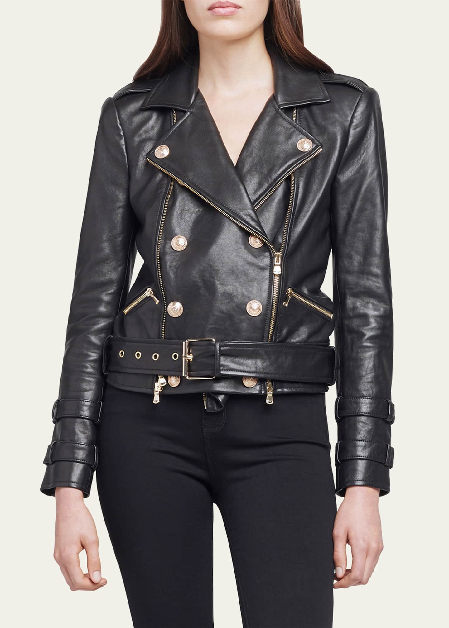 L'Agence Billie Belted Leather Jacket - Bergdorf Goodman