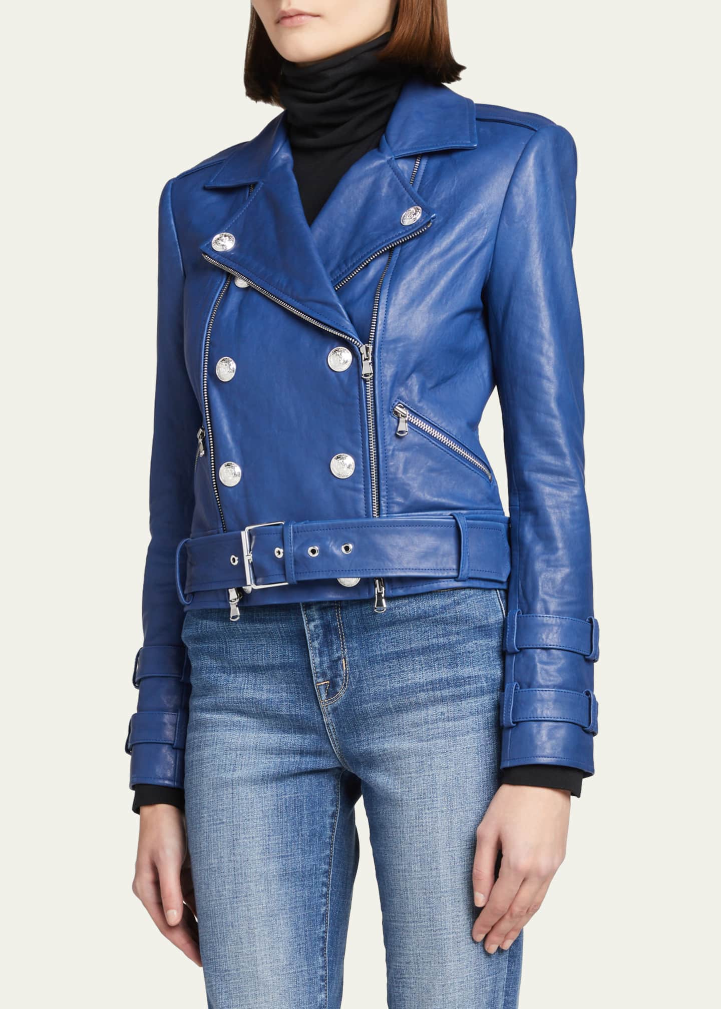L'Agence Billie Belted Leather Jacket - Bergdorf Goodman