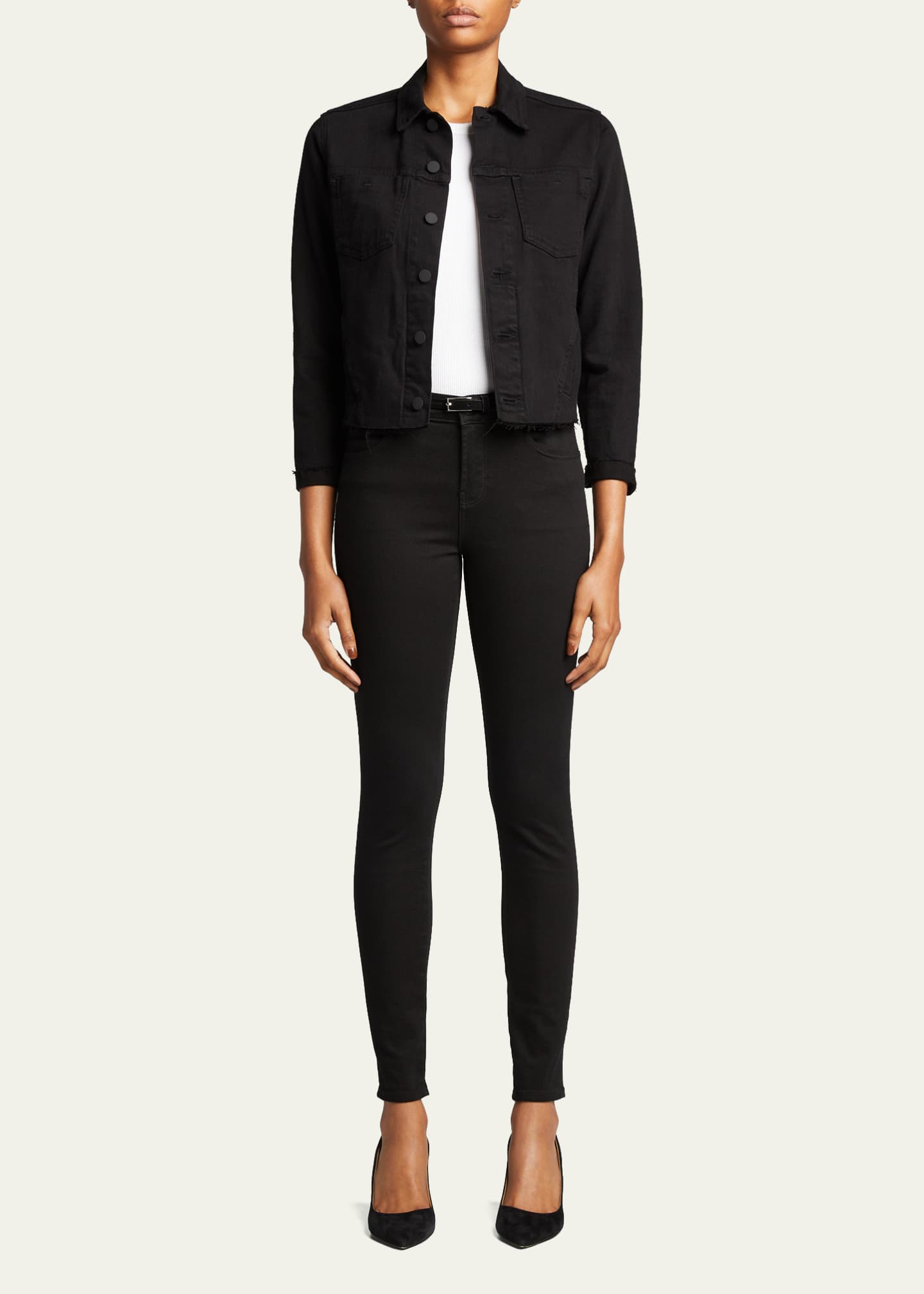 L'Agence Janelle Slim Raw-Edge Denim Jacket Image 2 of 5