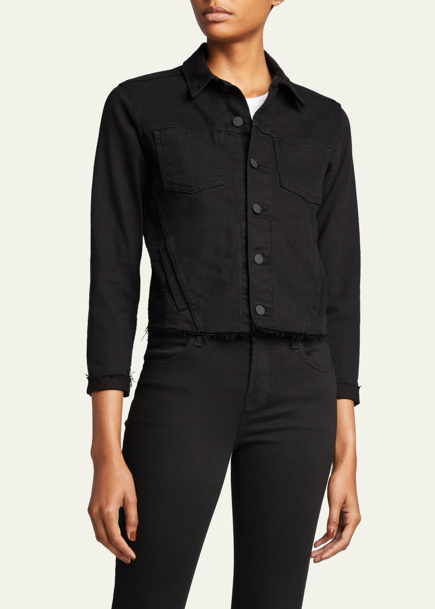 L'Agence Janelle Slim Raw-Edge Denim Jacket Image 4 of 5