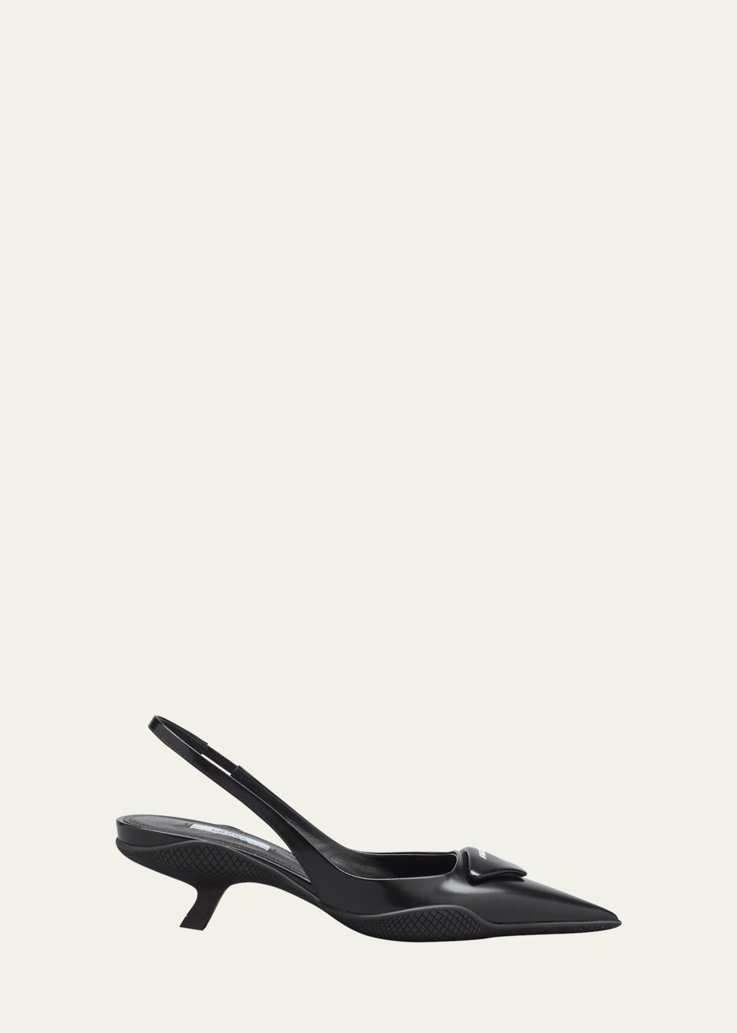 Prada Triangle Logo Kitten Heel Slingback Pumps
