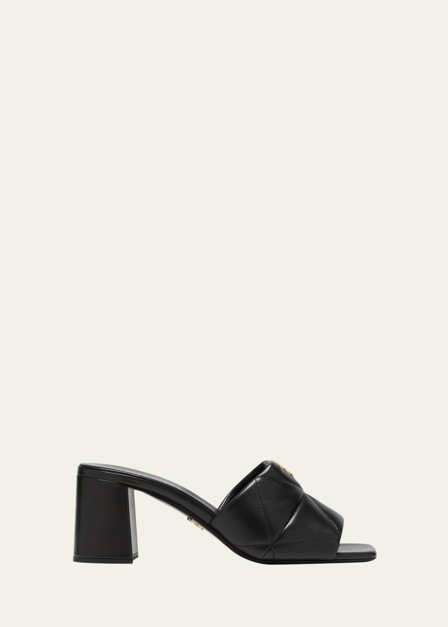 Prada 65mm Quilted Leather Block Heel Slide Sandals