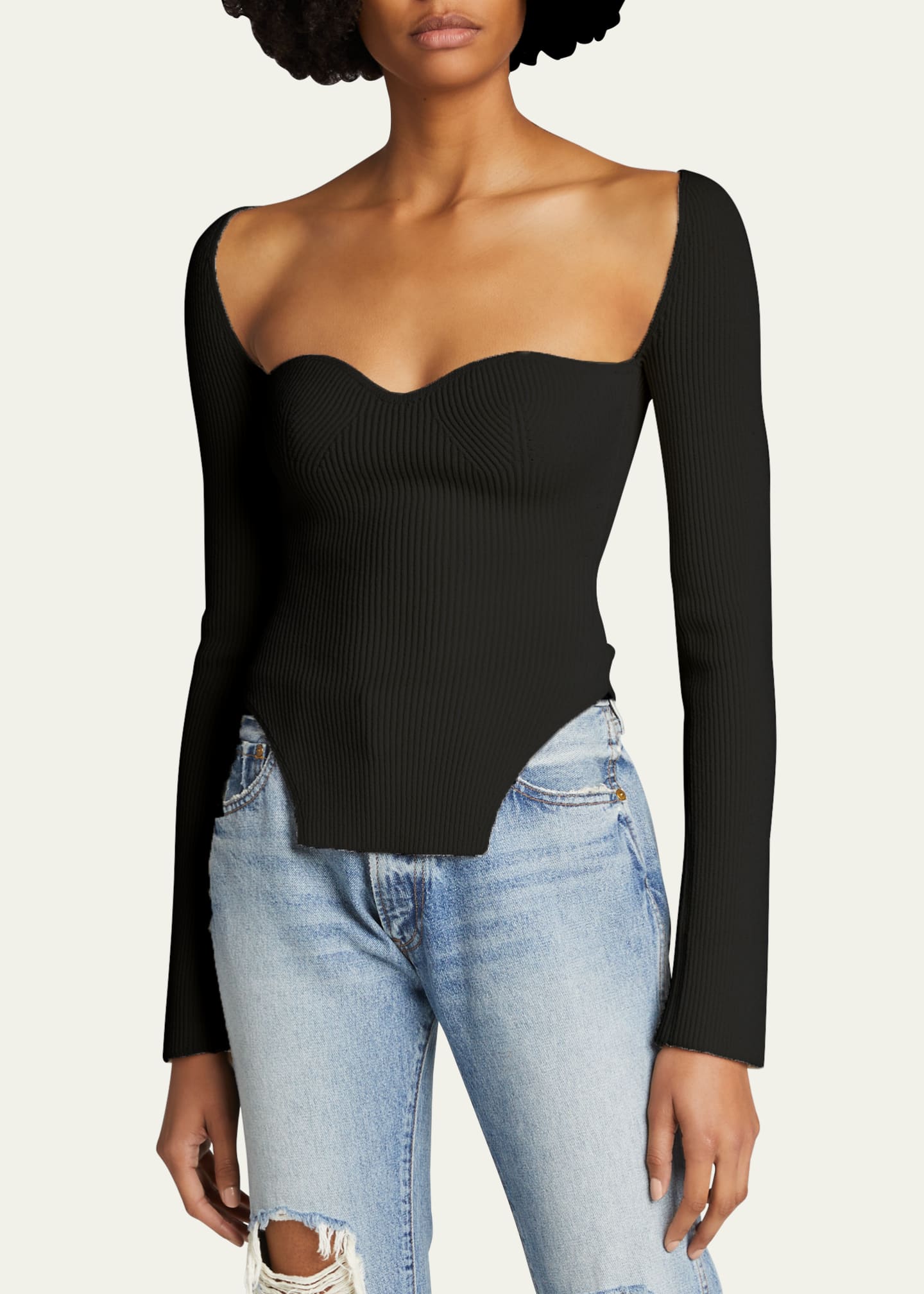 Khaite Maddy Notched Ribbed-Knit Top