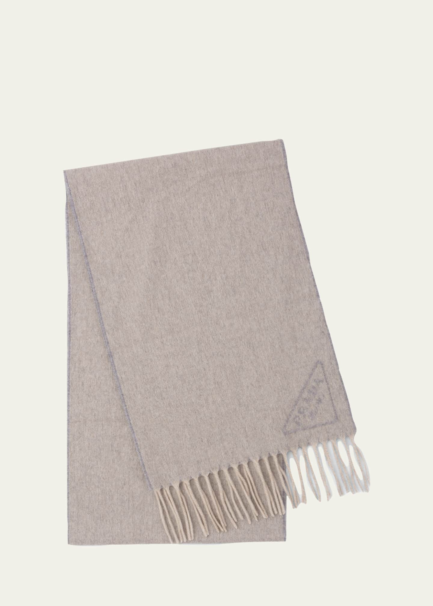 Prada Triangle Logo Cashmere Fringe Scarf Image 1 of 2