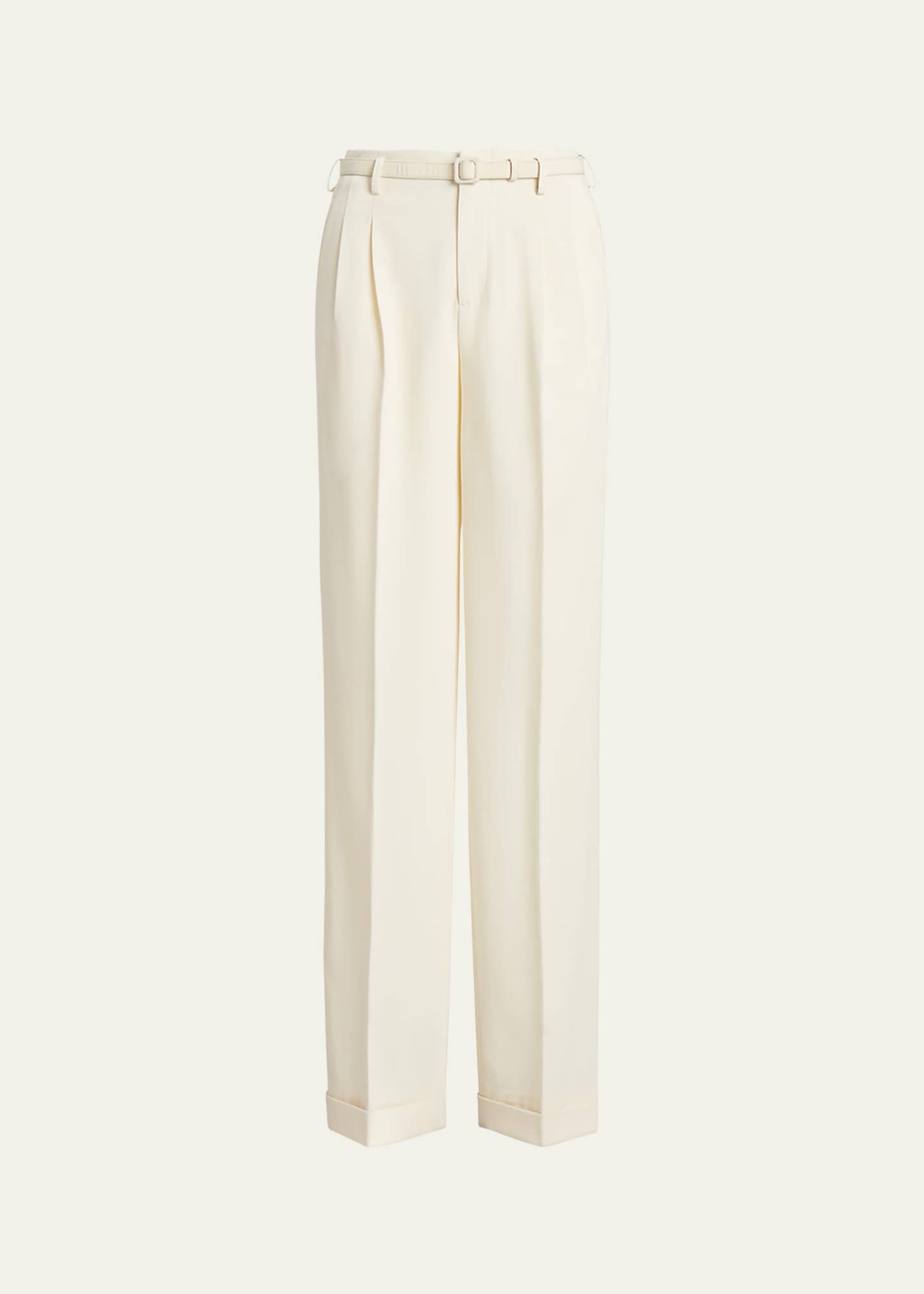パンツ POLO RALPH LAUREN Women Straight Pants 211935585 WHITE POLO RALPH LAUREN Pleated linen straight-leg pants | NET-A