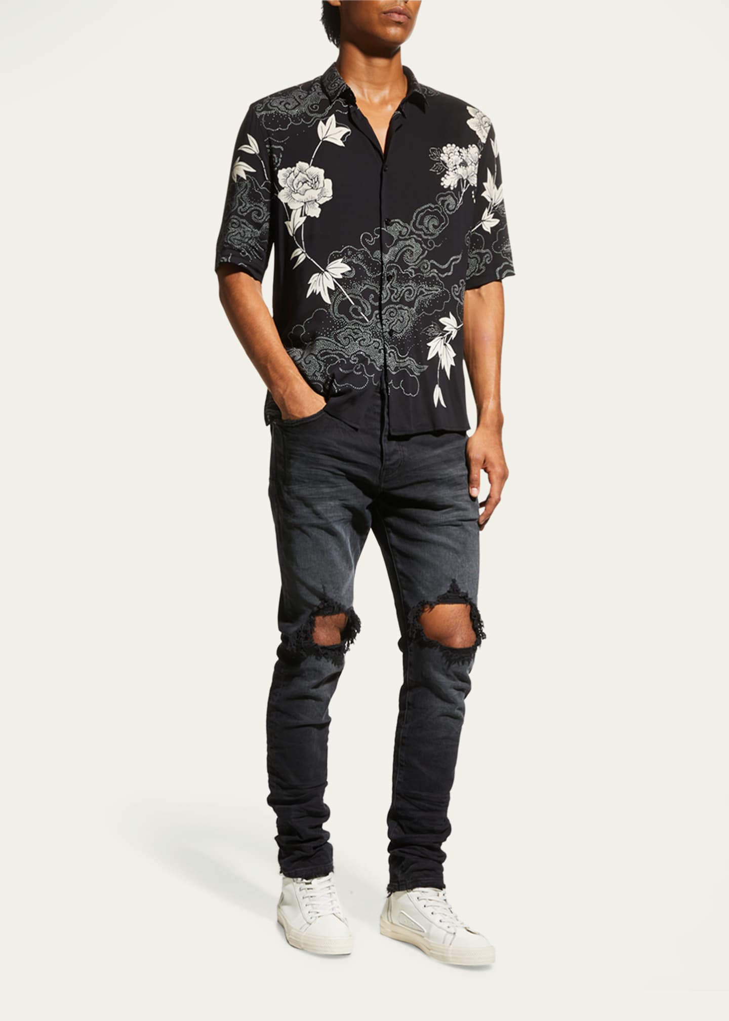 PURPLE Men's P002 Black Wash Blowout Slim Jeans Image 2 of 6