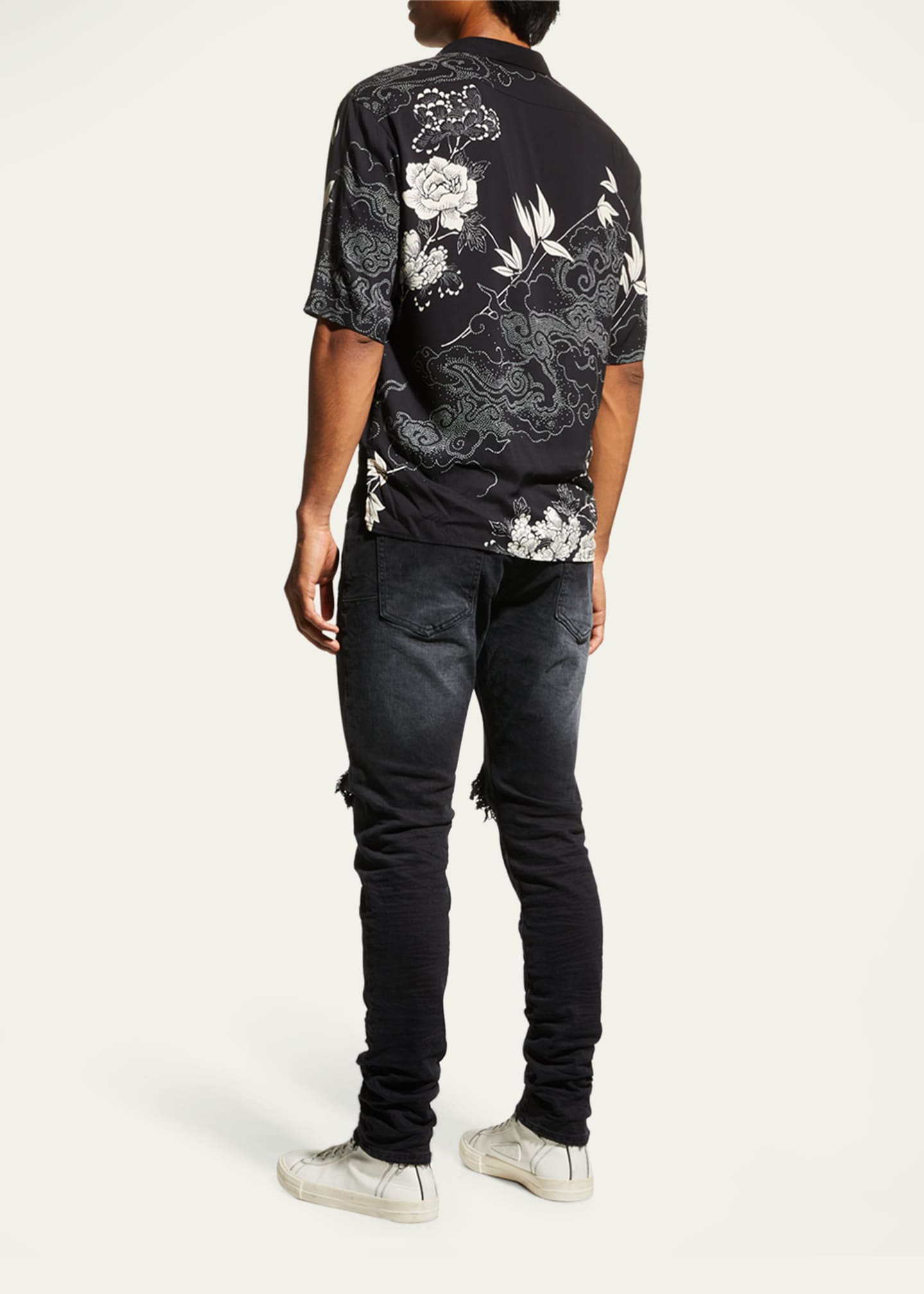 PURPLE Men's P002 Black Wash Blowout Slim Jeans Image 3 of 6