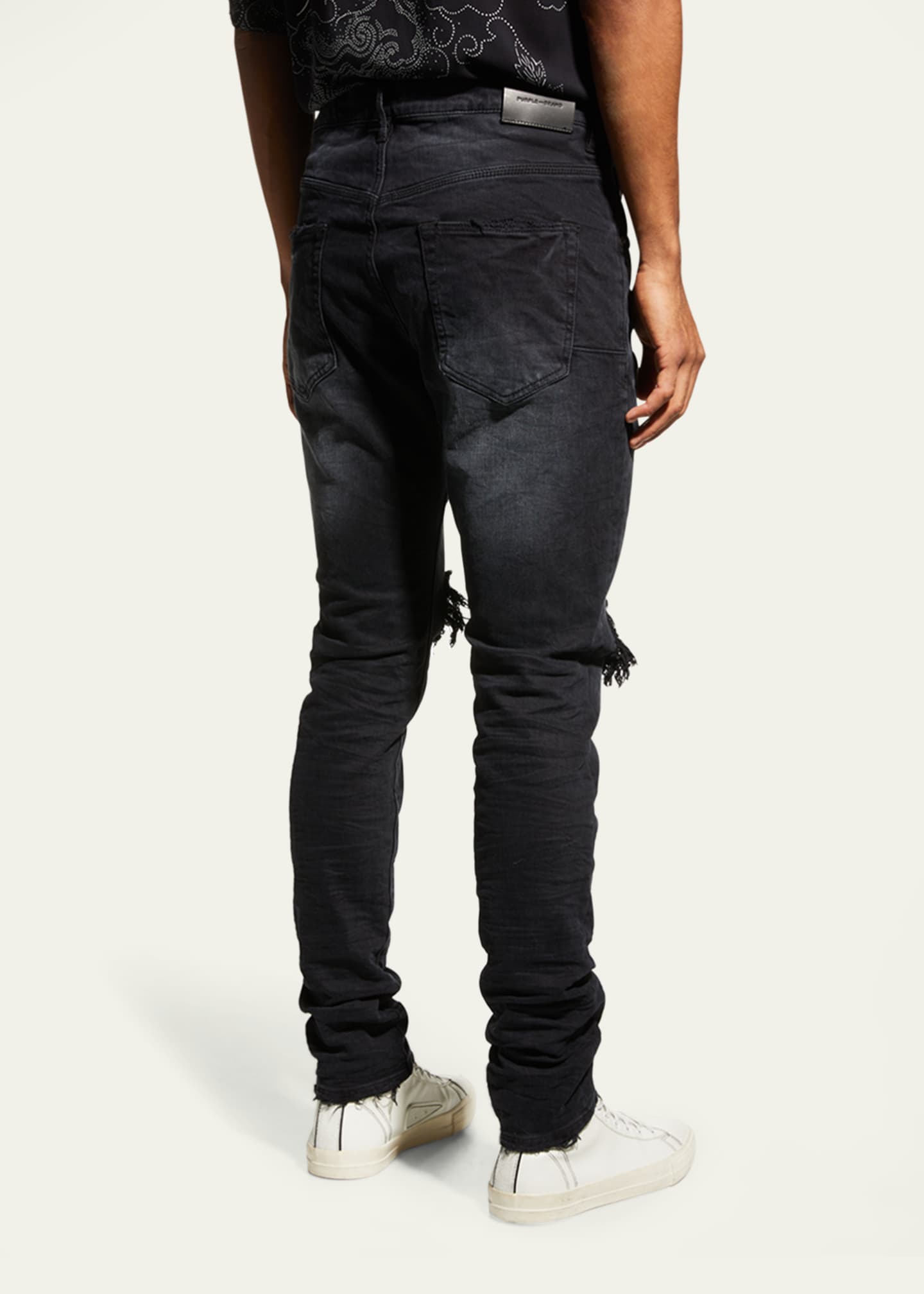 PURPLE Men's P002 Black Wash Blowout Slim Jeans Image 6 of 6