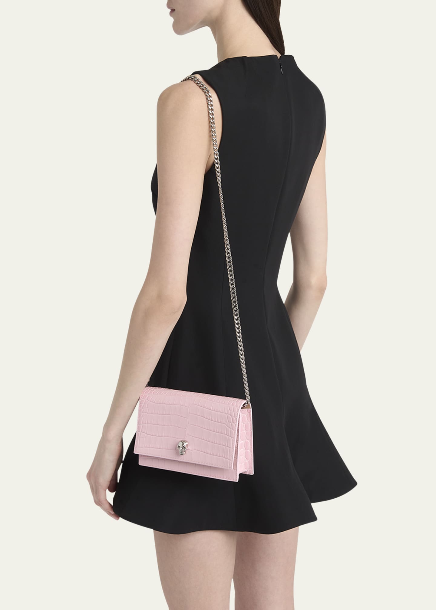 McQueen Mini Skull Croc-Embossed Crossbody Bag Image 2 of 6