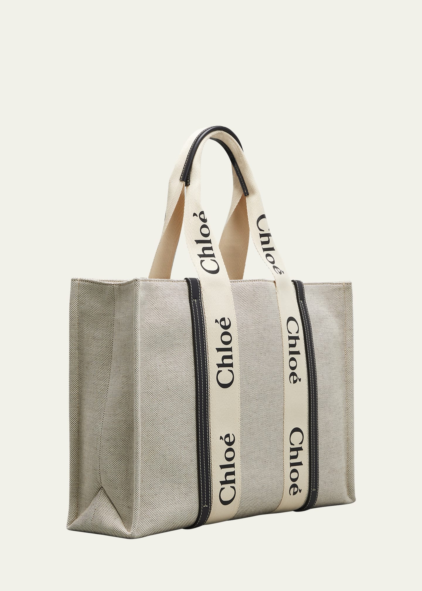 Chloe Woody Large Logo Canvas Shopper Tote Bag - Bergdorf Goodman