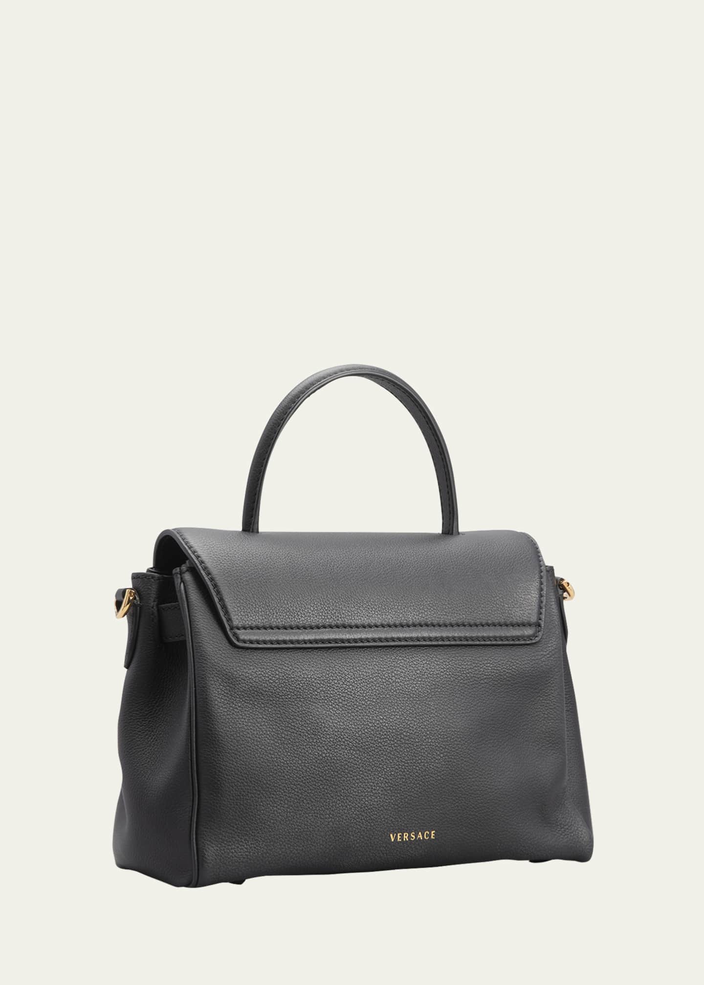VERSACE Calfskin Medium La Medusa Top Handle Handbag Black 1248119