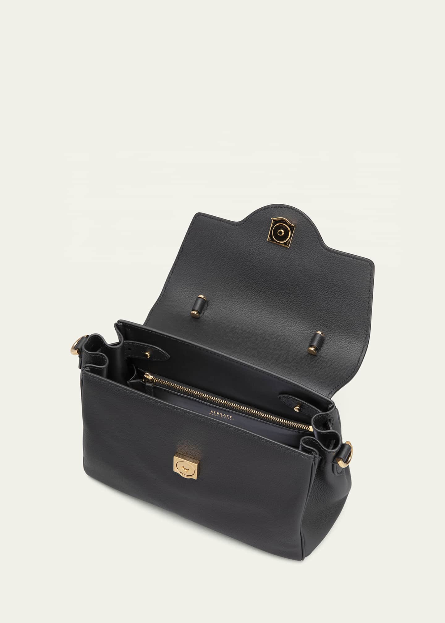 VERSACE Calfskin Medium La Medusa Top Handle Handbag Black 1248119