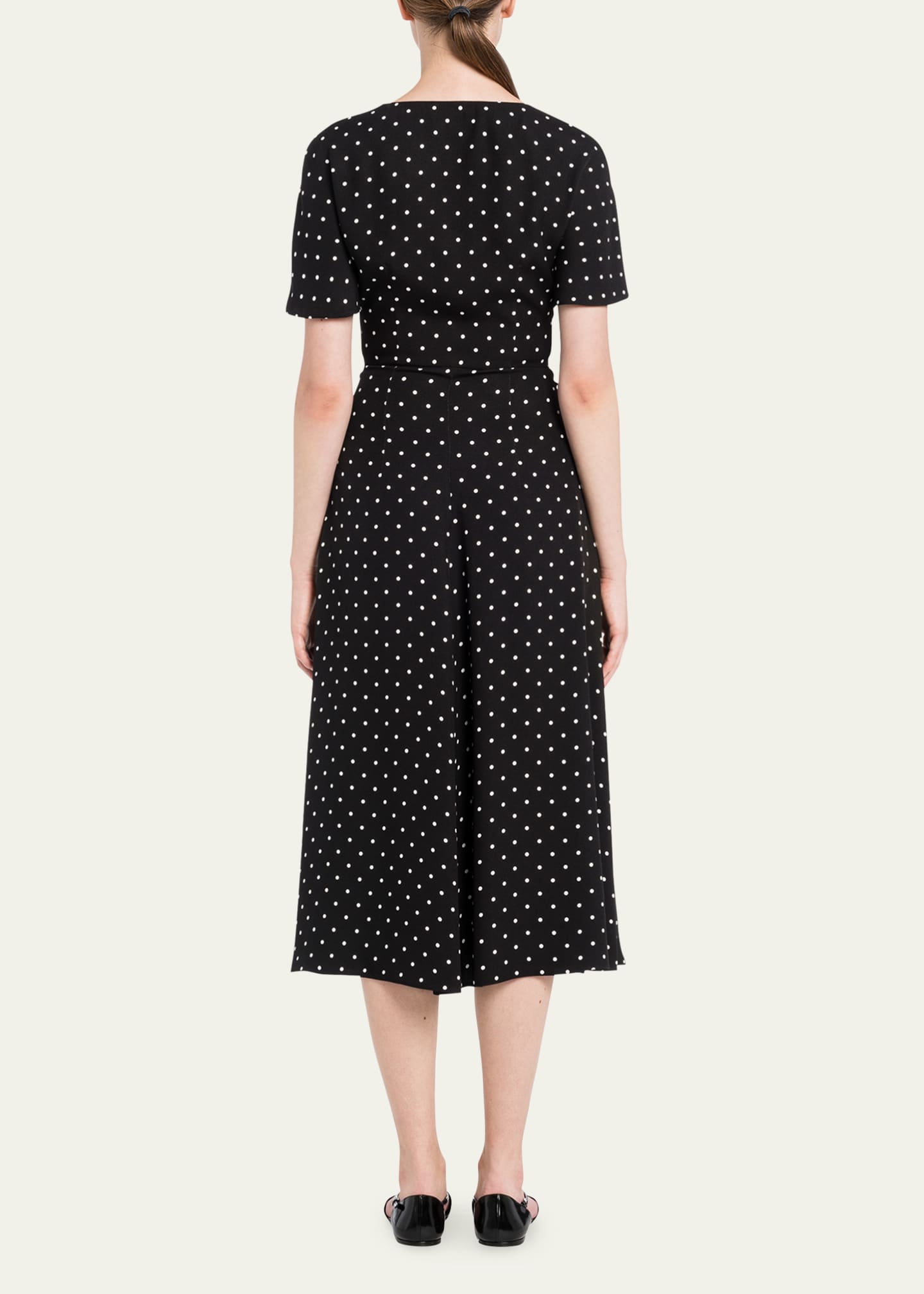 Prada Polka-Dot Ruched Sweetheart Midi Dress Image 2 of 2