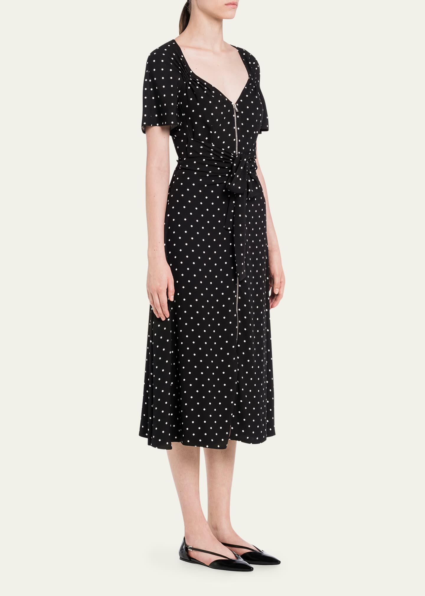 Prada Polka-Dot Ruched Sweetheart Midi Dress Image 1 of 2