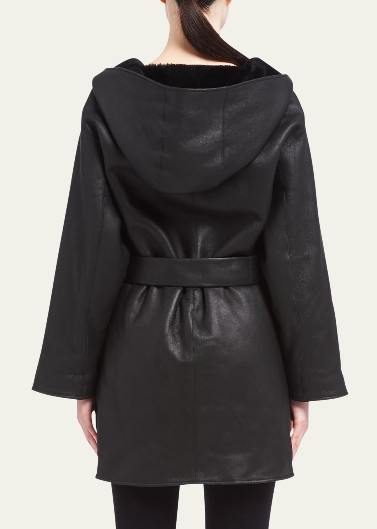 Prada Reversible Hooded Shearling Wrap Coat Image 3 of 5