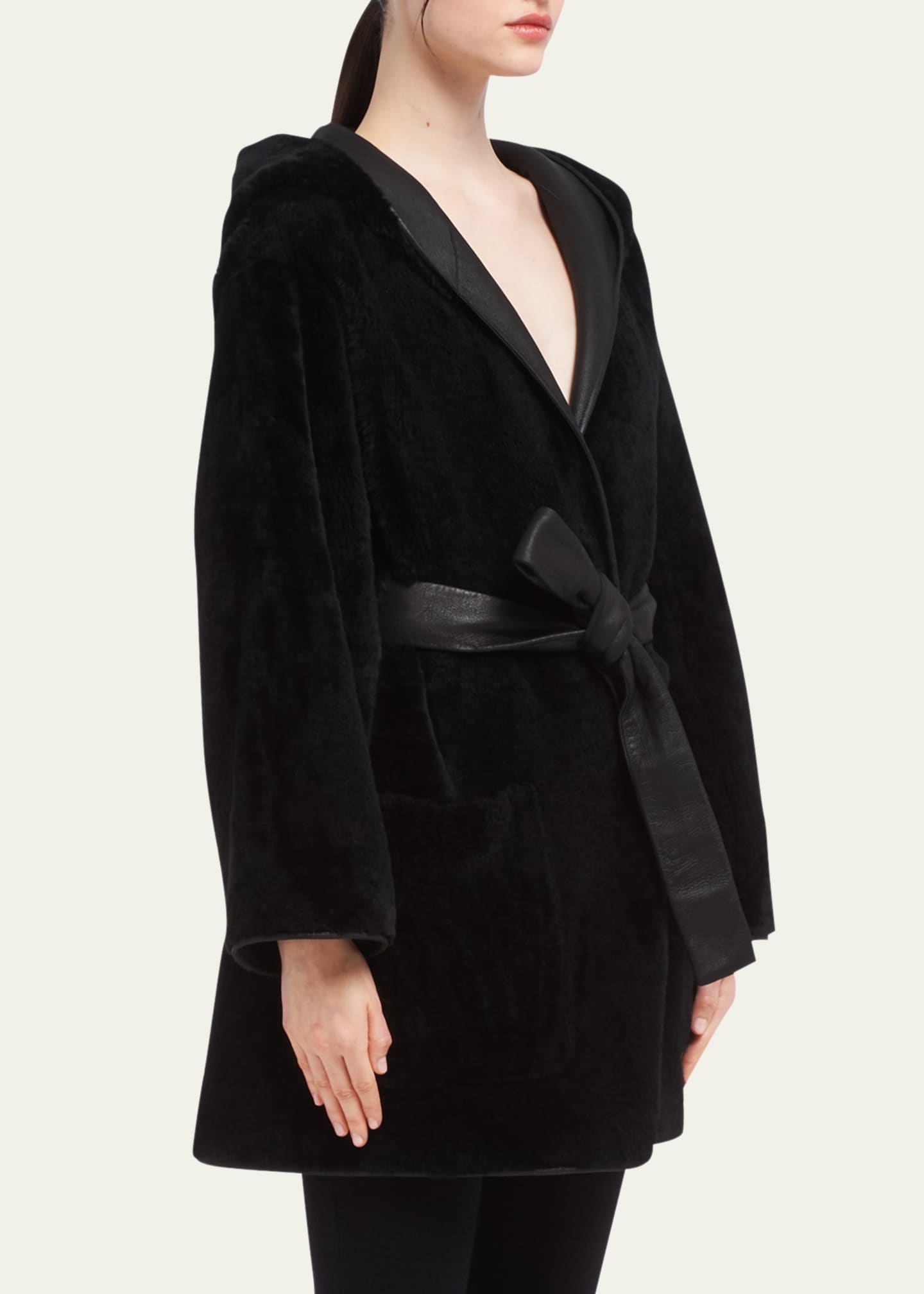 Prada Reversible Hooded Shearling Wrap Coat Image 4 of 5