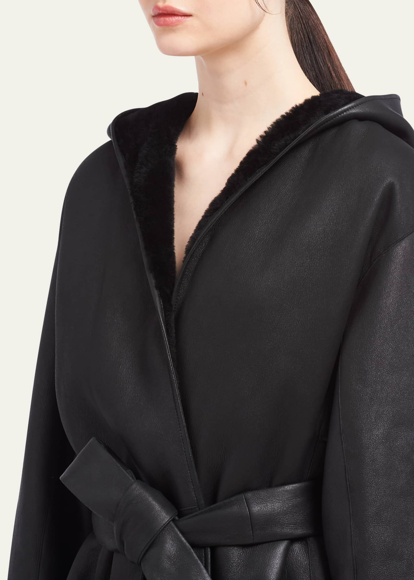 Prada Reversible Hooded Shearling Wrap Coat Image 5 of 5