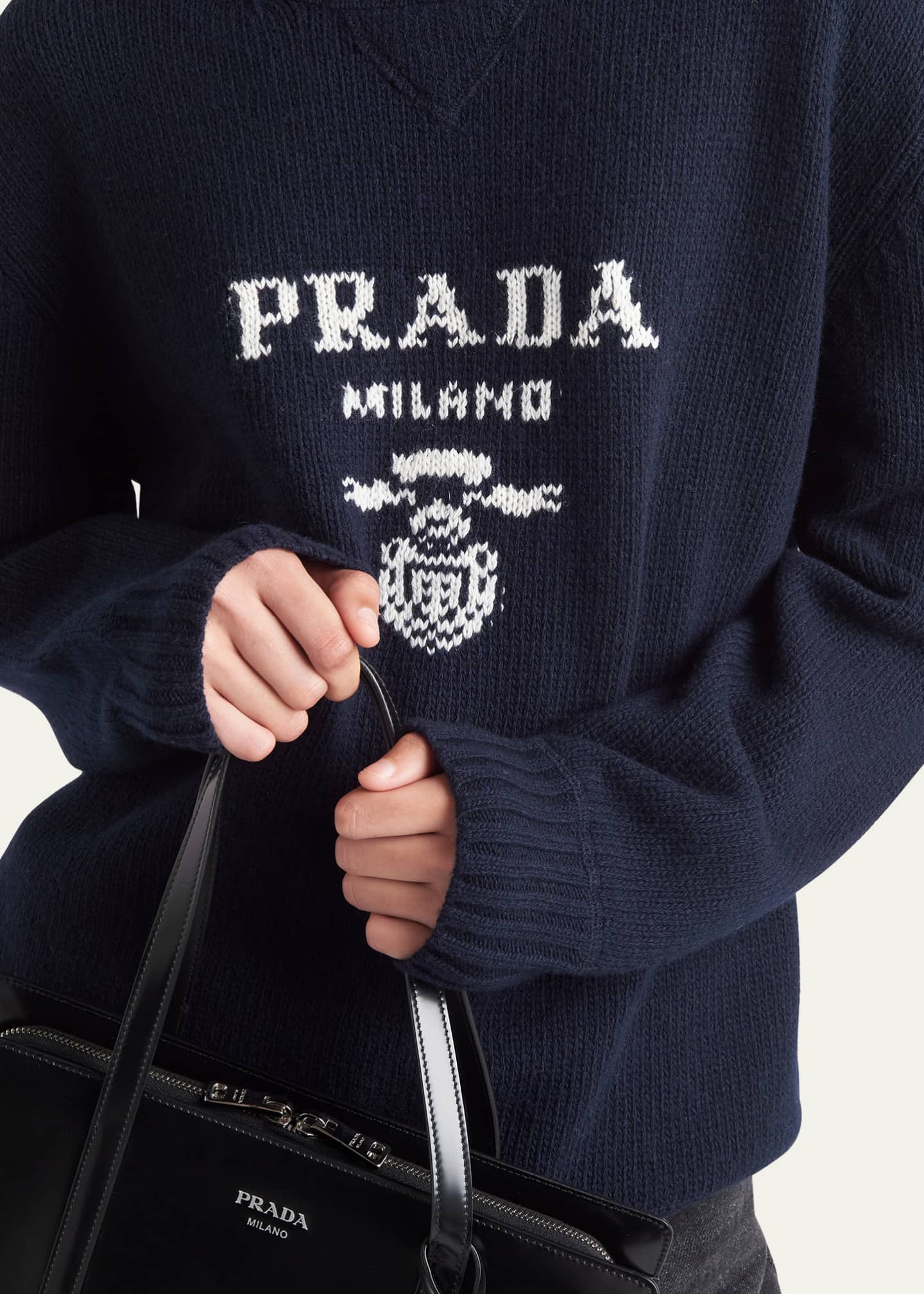 Prada Logo Wool-Cashmere Sweater - Bergdorf Goodman