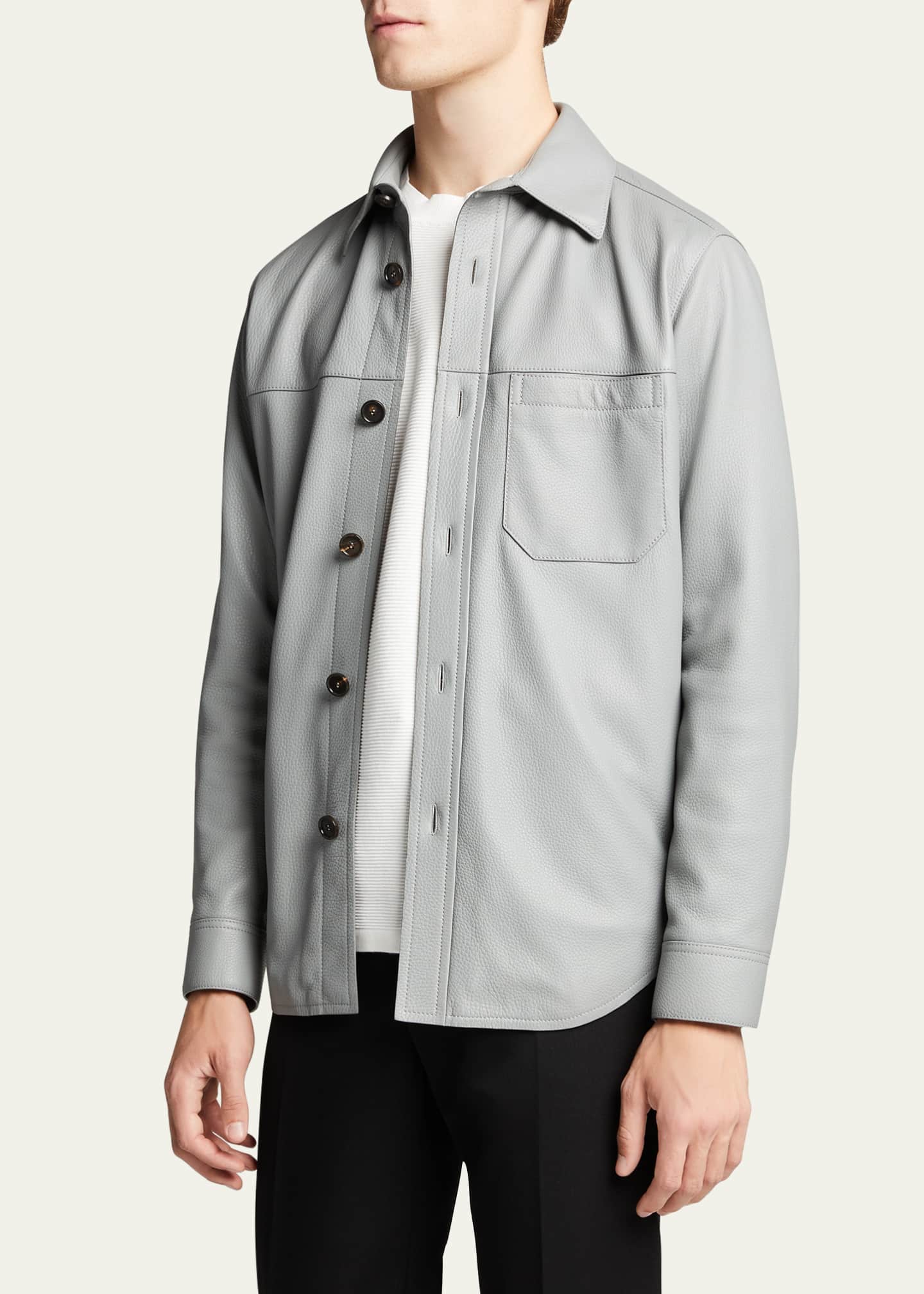 Brioni Men's Solid Deerskin Shirt Jacket Image 4 of 5