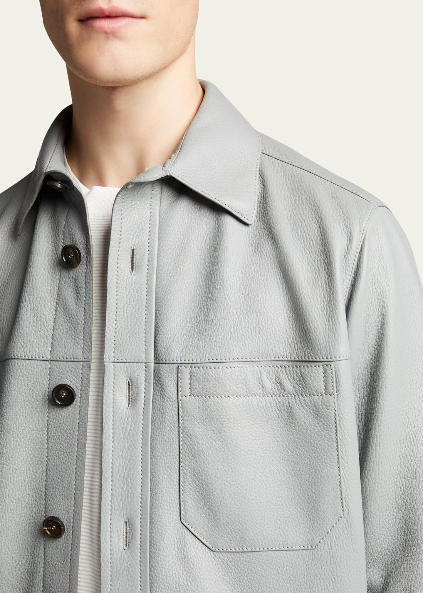 Brioni Men's Solid Deerskin Shirt Jacket Image 5 of 5