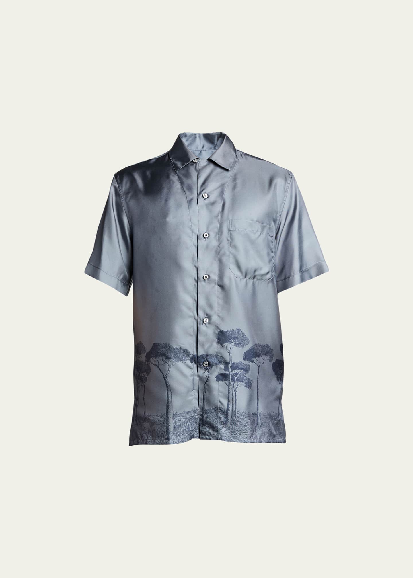 Brioni Men's Roman Tree-Print Silk Camp Shirt - Bergdorf Goodman