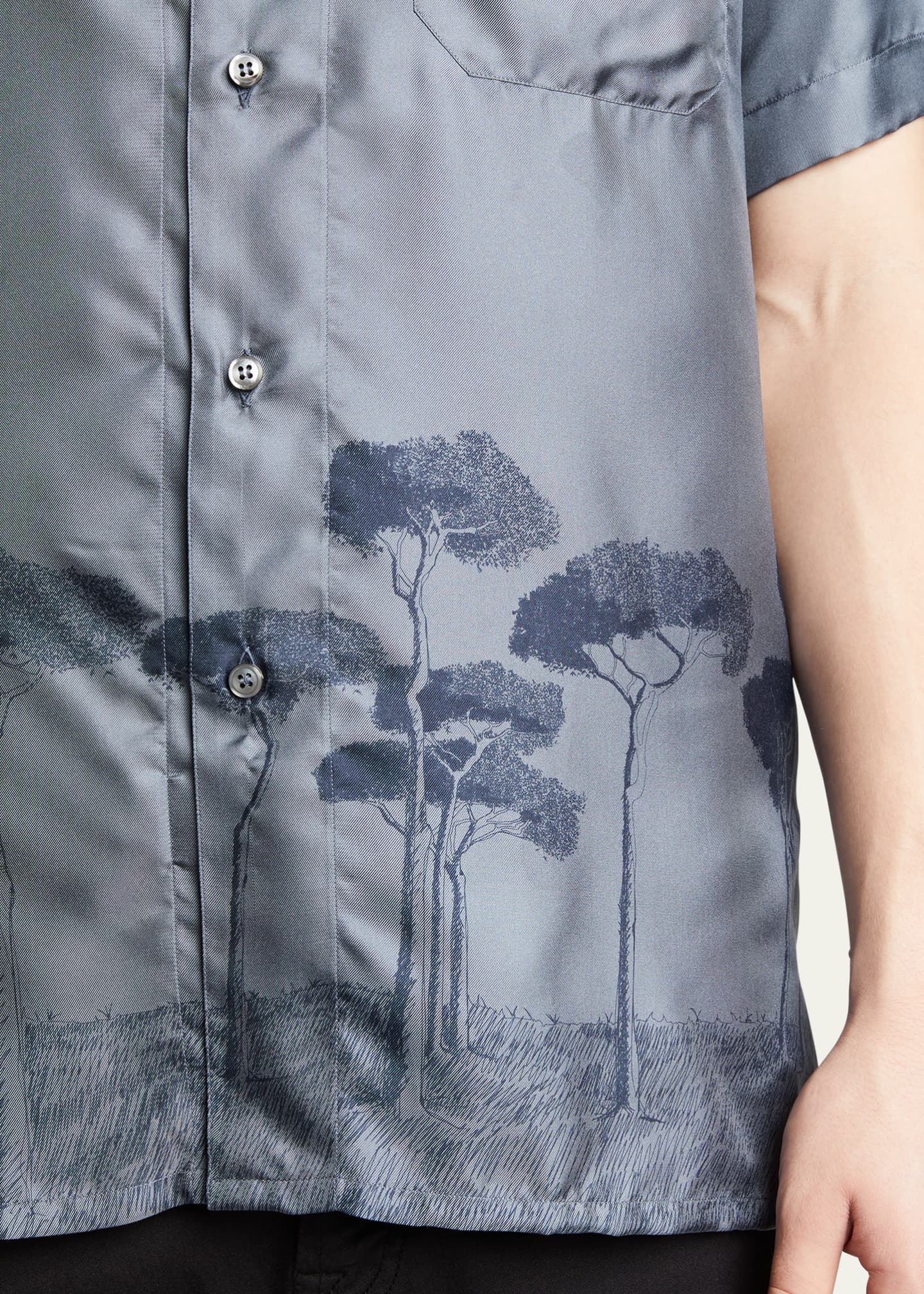 Brioni Men's Roman Tree-Print Silk Camp Shirt Image 5 of 5