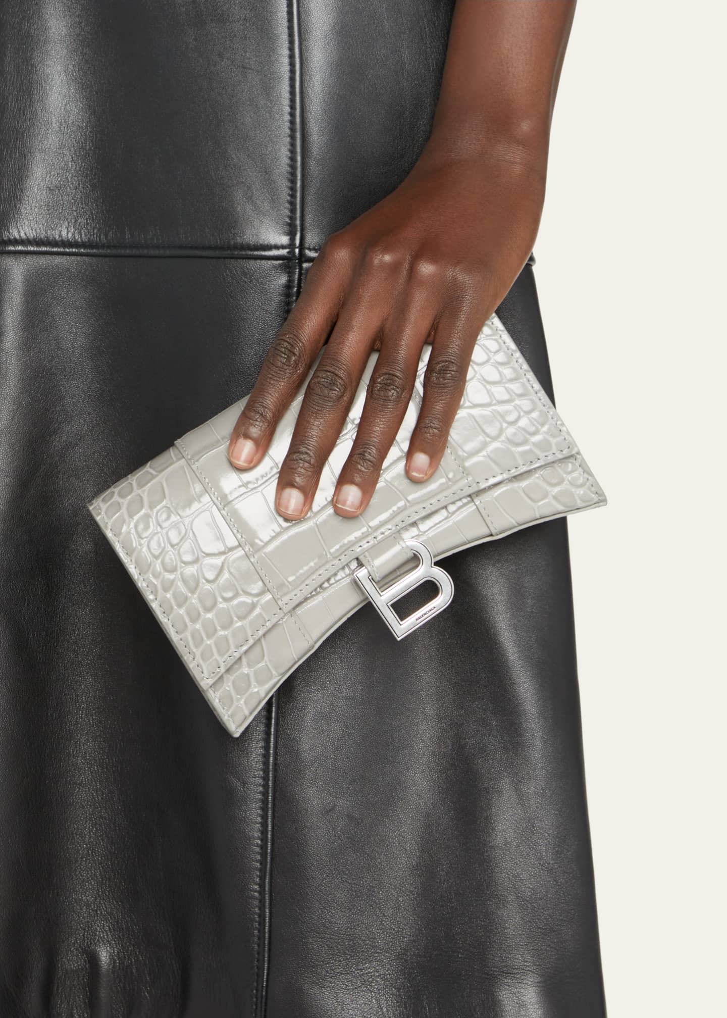 Balenciaga Hourglass CrocEmbossed Wallet Crossbody Bag Bergdorf Goodman