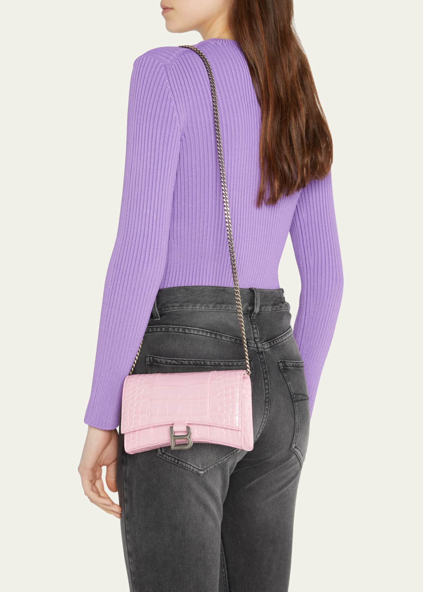 Balenciaga Hourglass CrocEmbossed Wallet Crossbody Bag Bergdorf Goodman