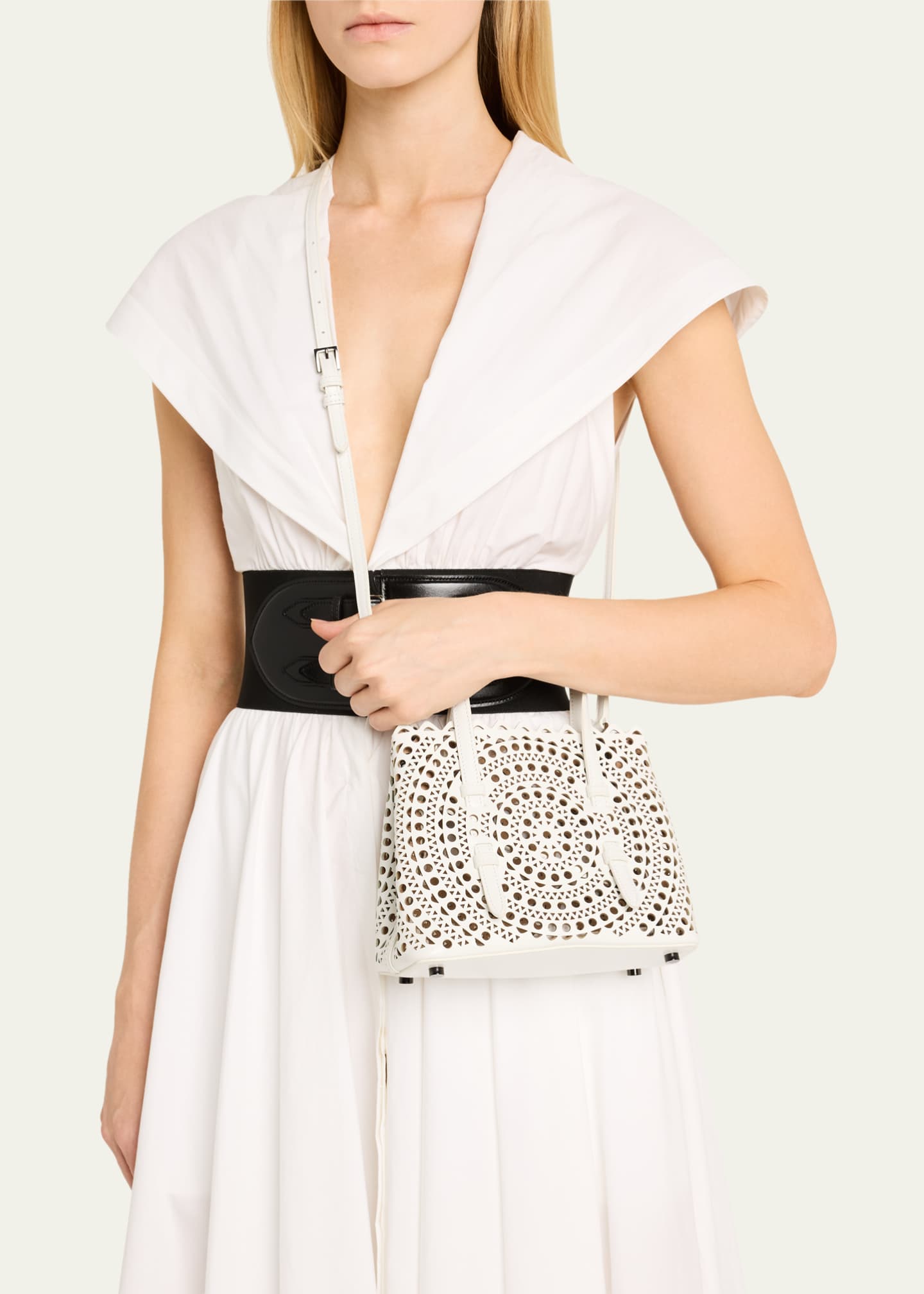 ALAIA Mina 20 Tote Bag in Vienne Perforated Leather Image 2 of 5