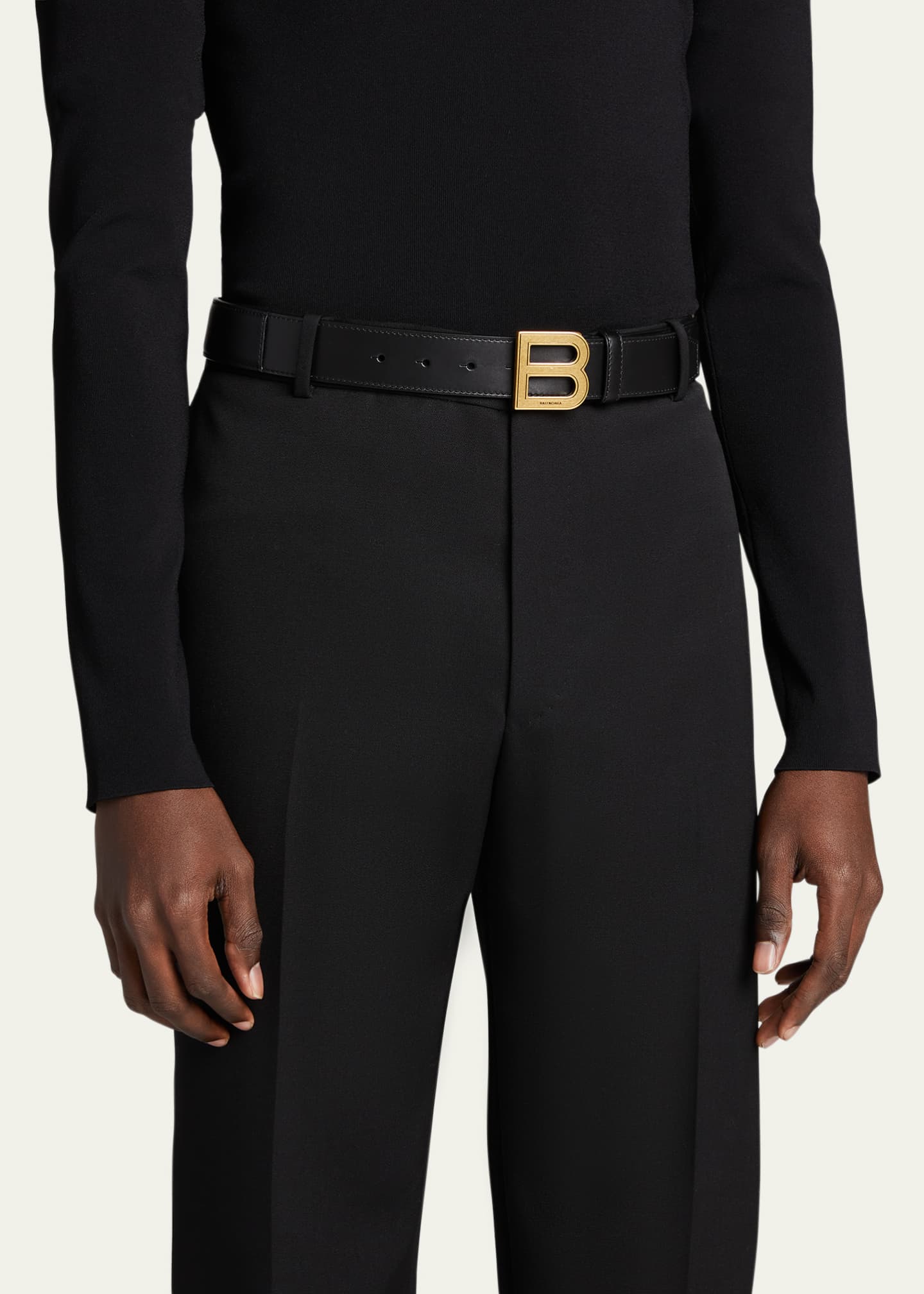 Balenciaga Men's Hourglass Large Leather B-Buckle Belt Image 2 of 2