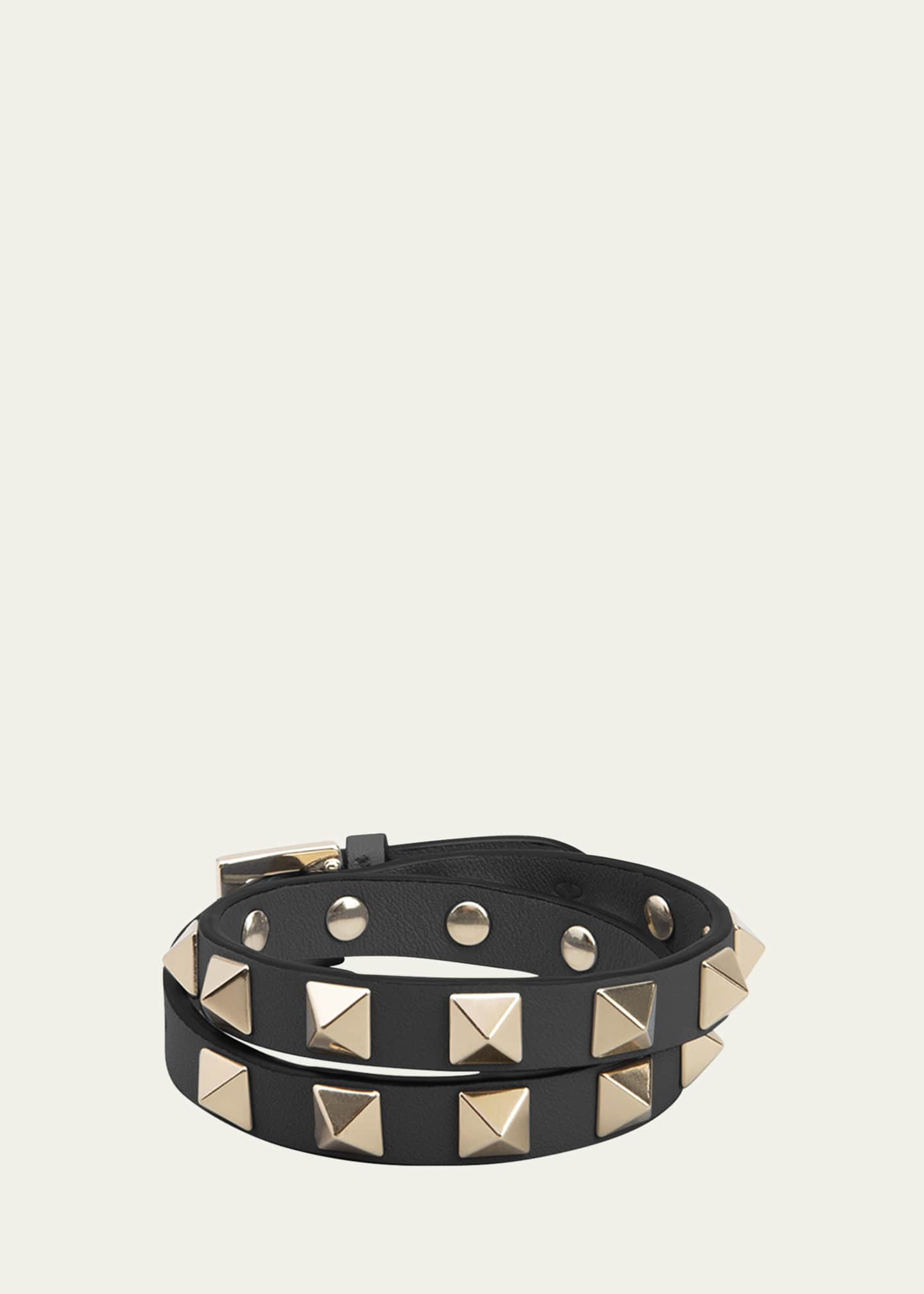 Valentino Rockstud Leather Double Wrap Bracelet