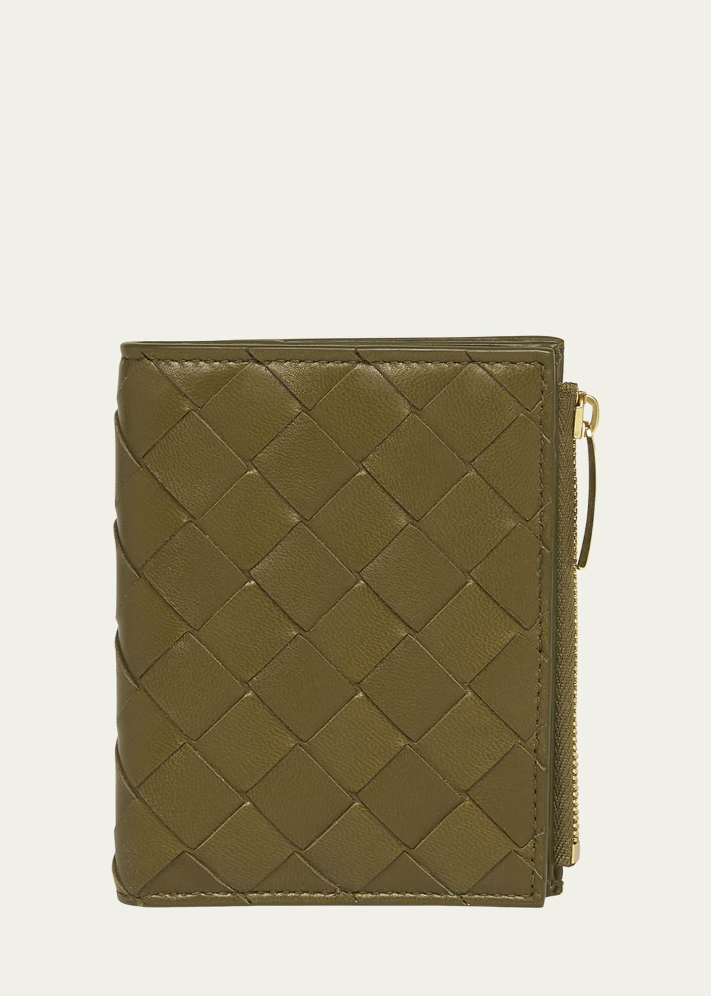Bottega Veneta Small Intrecciato Bi Fold Zip Wallet Green Woman