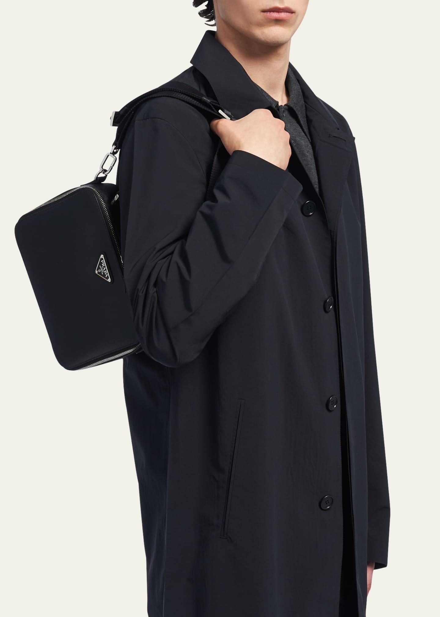 Prada Saffiano Leather Mini Pouch in Black for Men