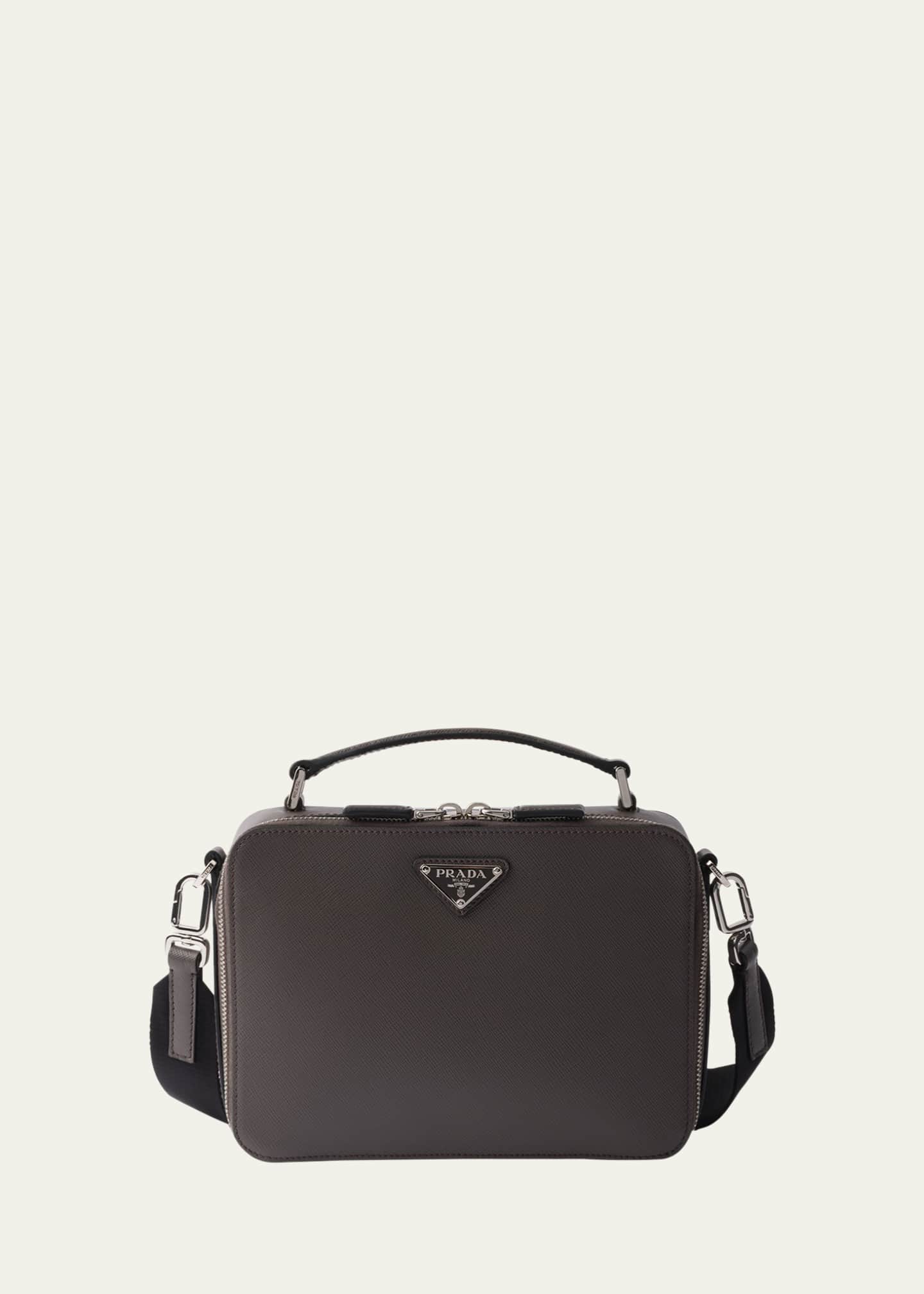 Prada Men's Saffiano Leather Brique Crossbody Bag w/ Nylon Strap