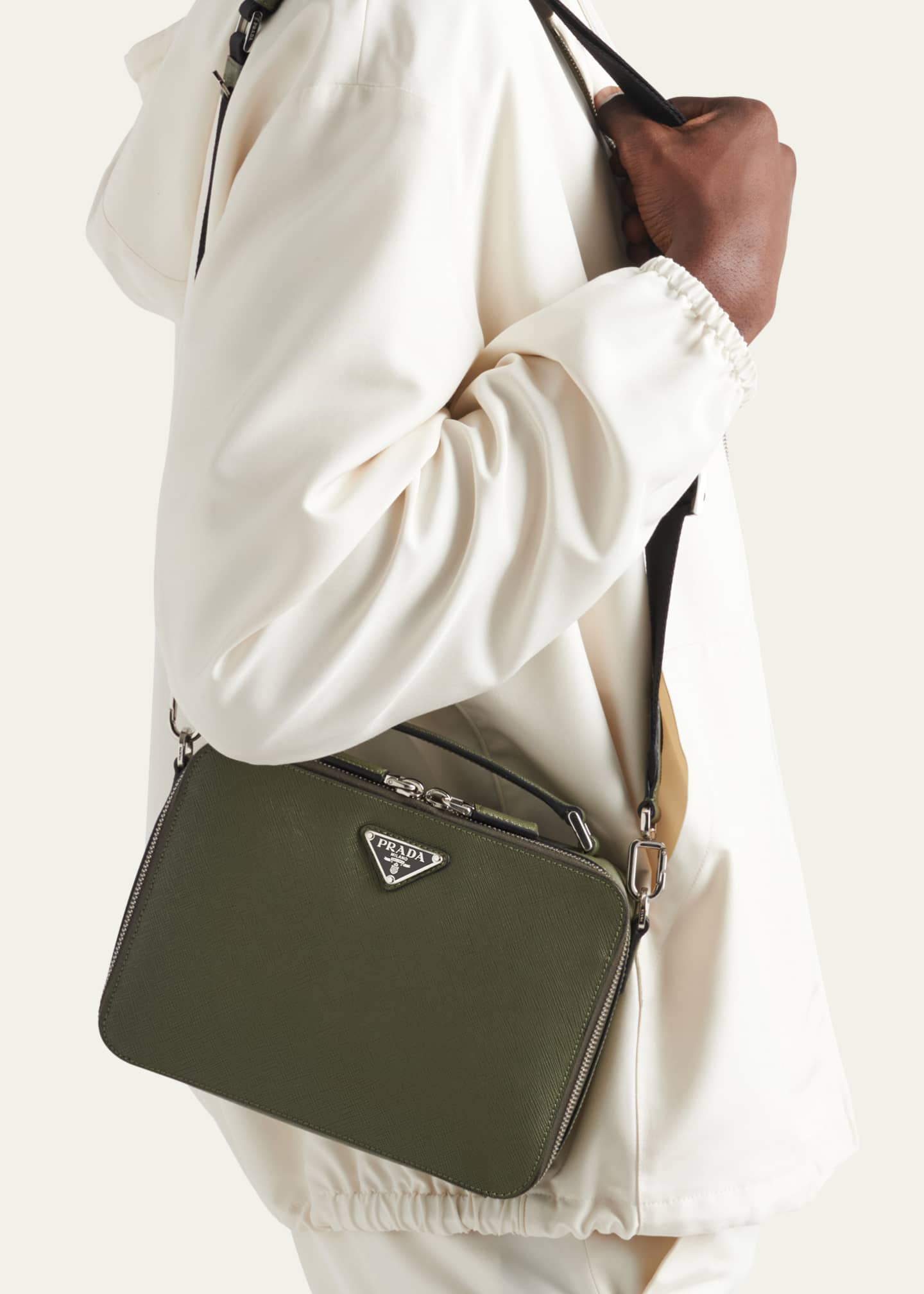 Prada Men's Saffiano Leather Brique Crossbody Bag w/ Nylon Strap Image 2 of 5