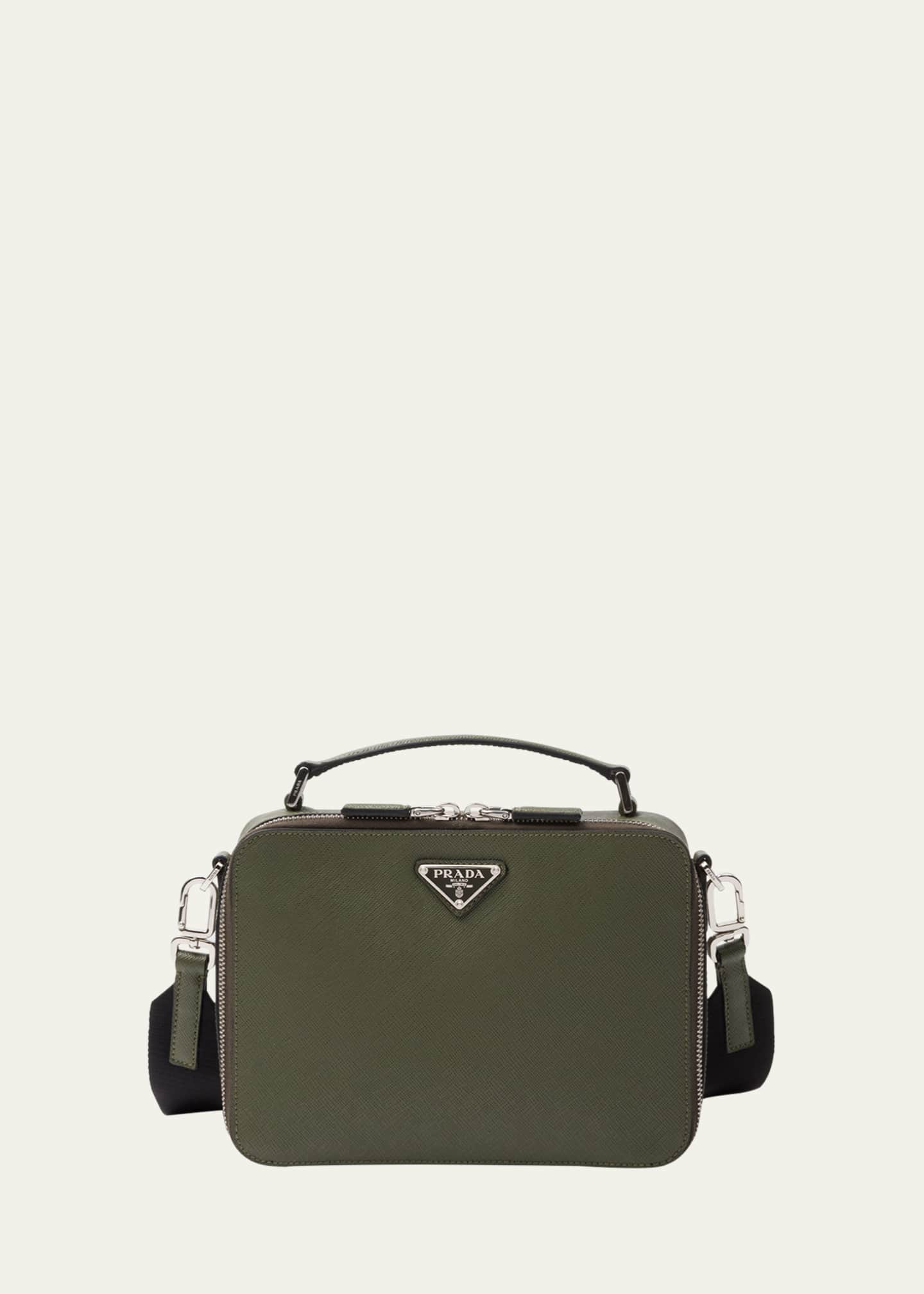 Prada Men's Saffiano Leather Brique Crossbody Bag w/ Nylon Strap Image 1 of 5