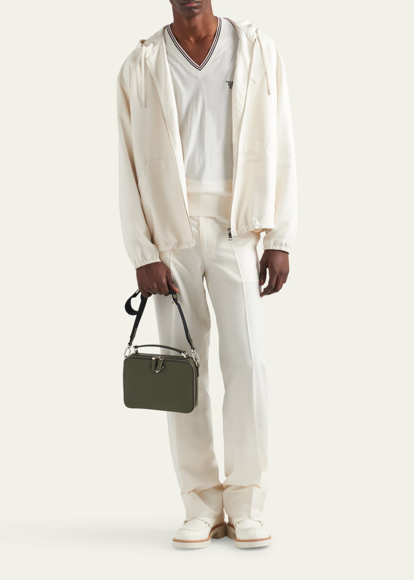 Prada Men's Saffiano Leather Brique Crossbody Bag w/ Nylon Strap Image 5 of 5