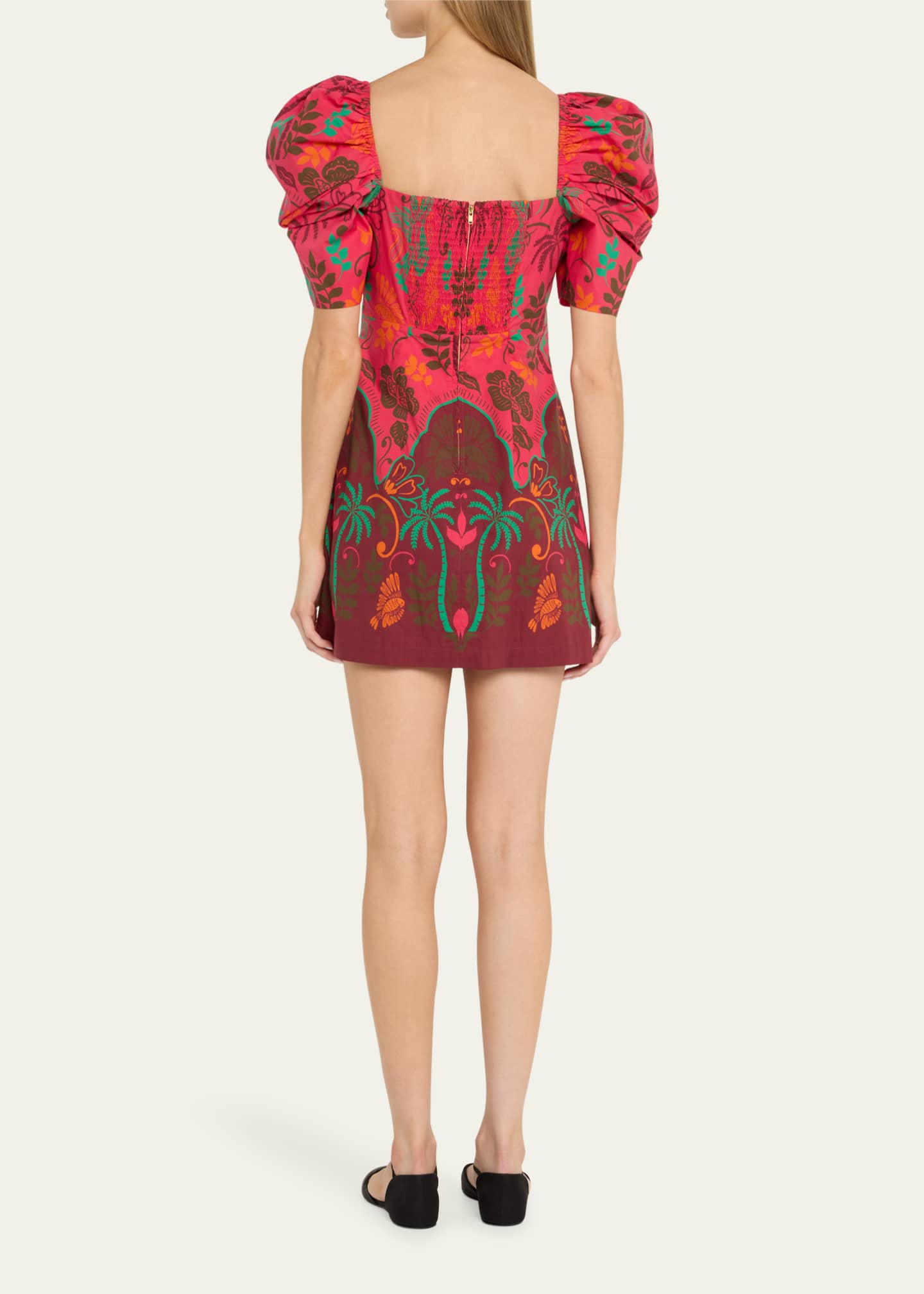 Cara Cara Kelly Blue Tile Print Puff-Sleeve Dress Image 3 of 5