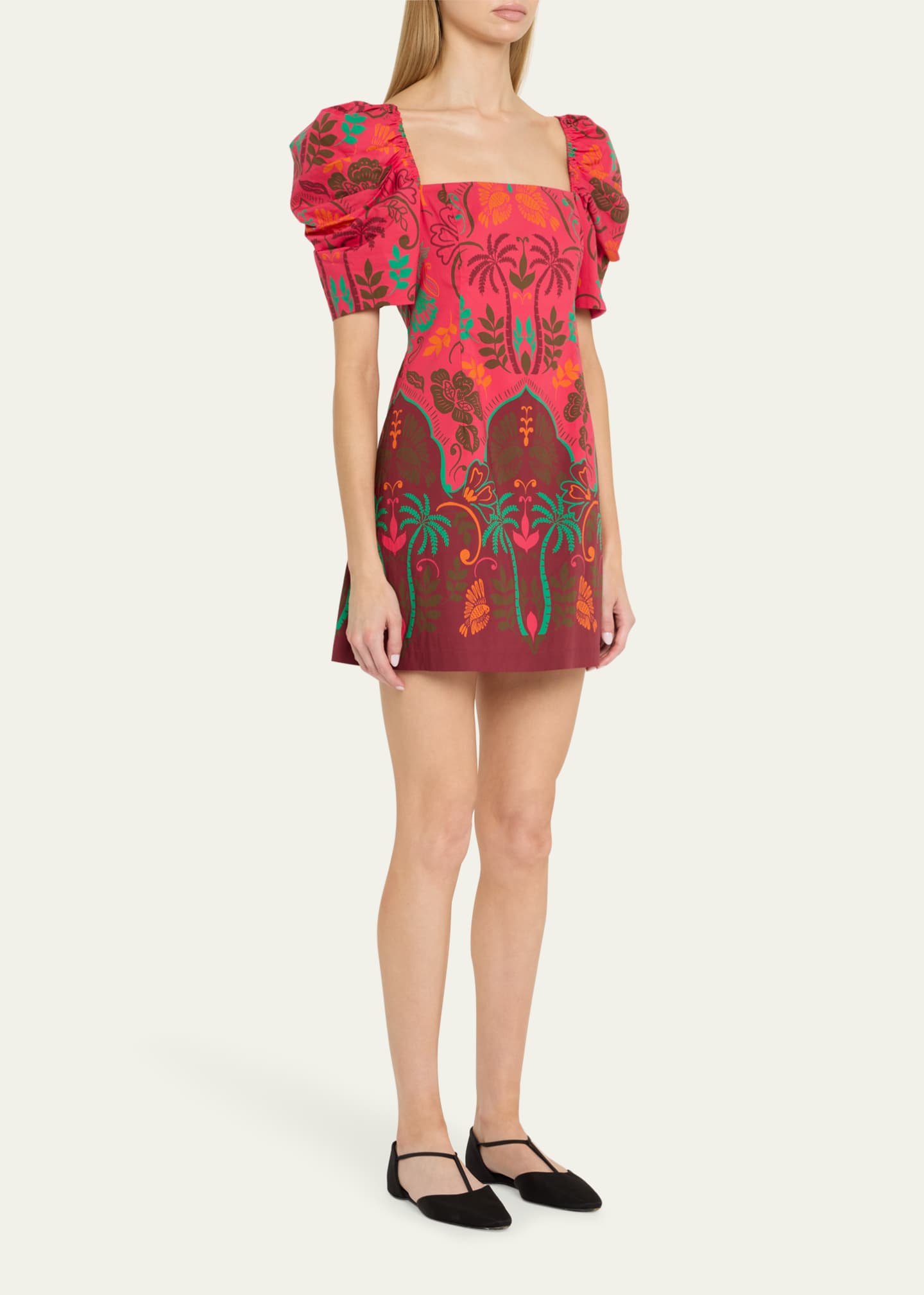 Cara Cara Kelly Blue Tile Print Puff-Sleeve Dress Image 4 of 5