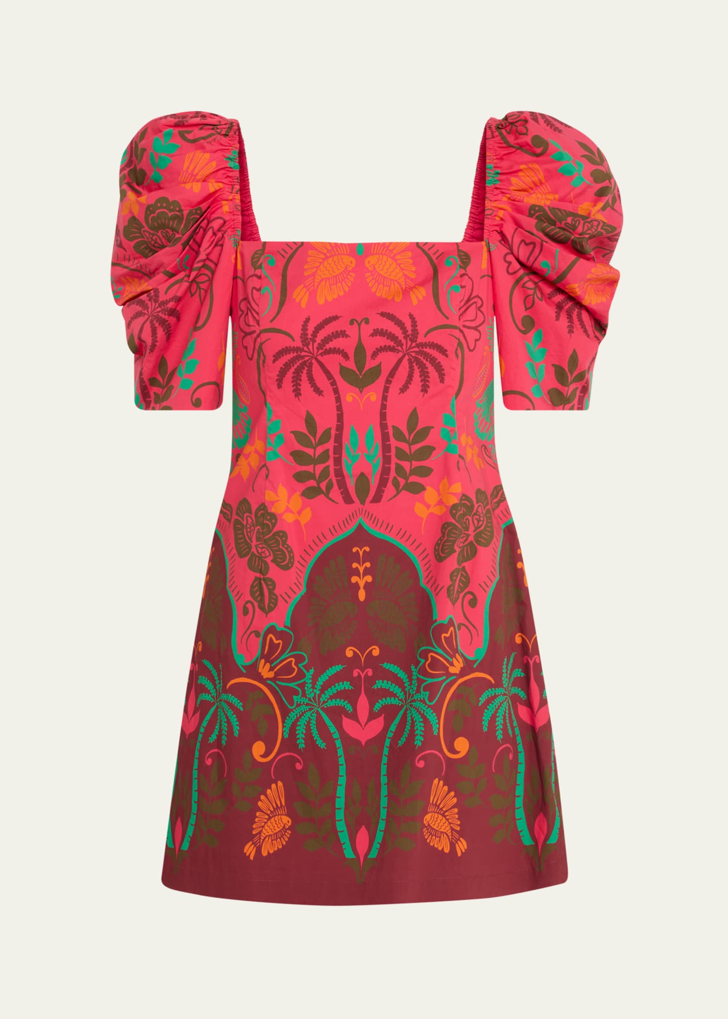 Cara Cara Kelly Blue Tile Print Puff-Sleeve Dress Image 1 of 5