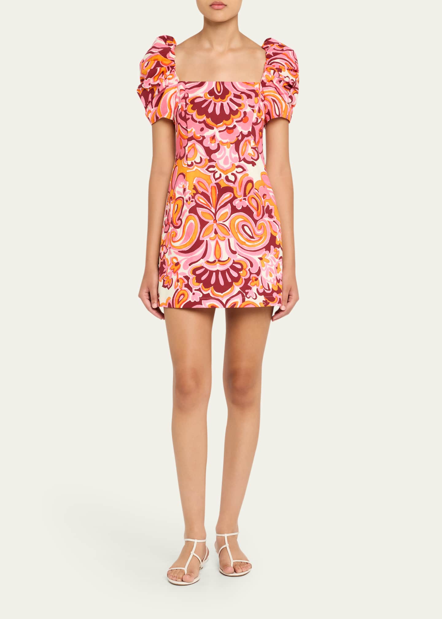 Kelly Blue Tile Print Puff-Sleeve Dress