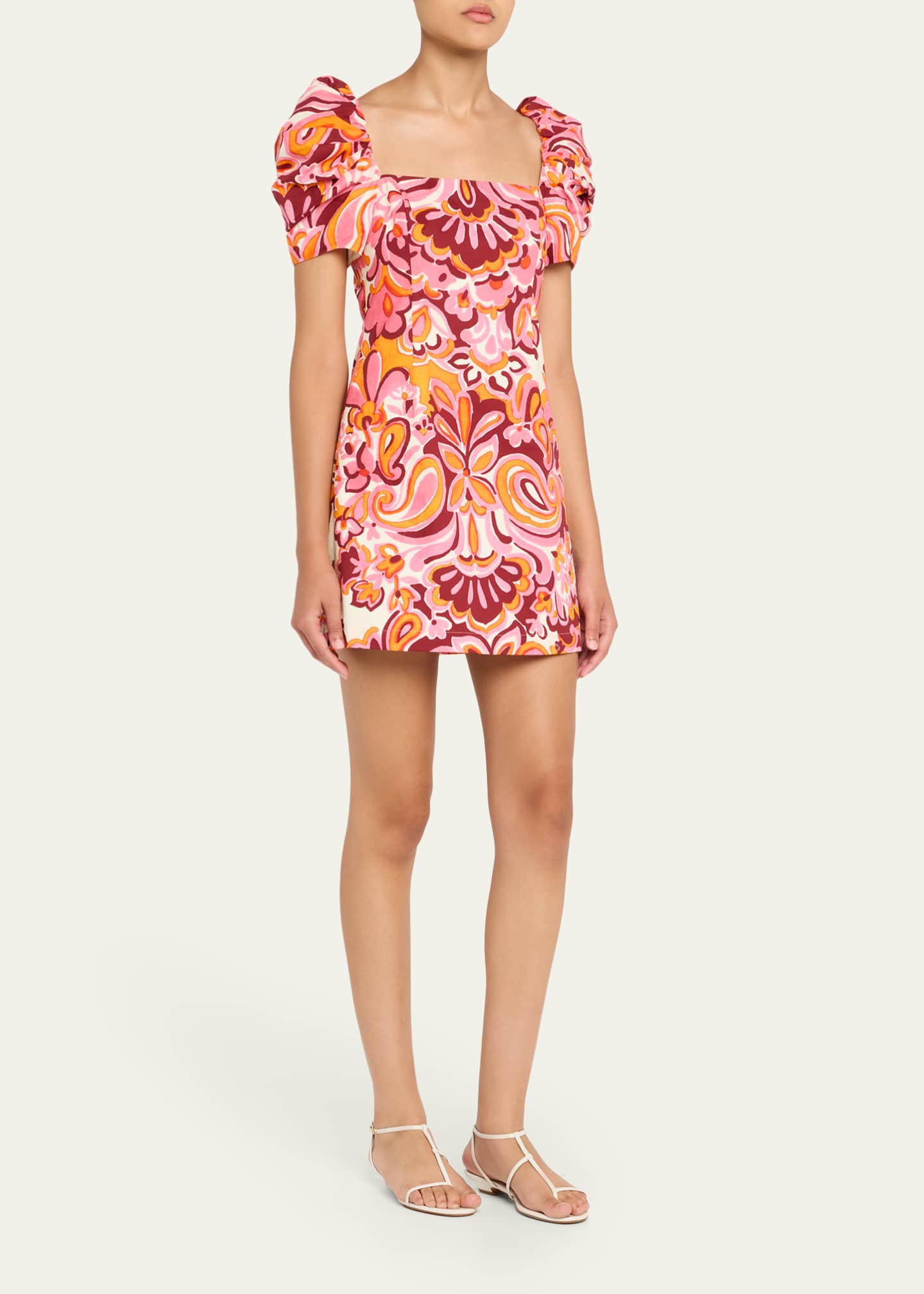 Kelly Blue Tile Print Puff-Sleeve Dress