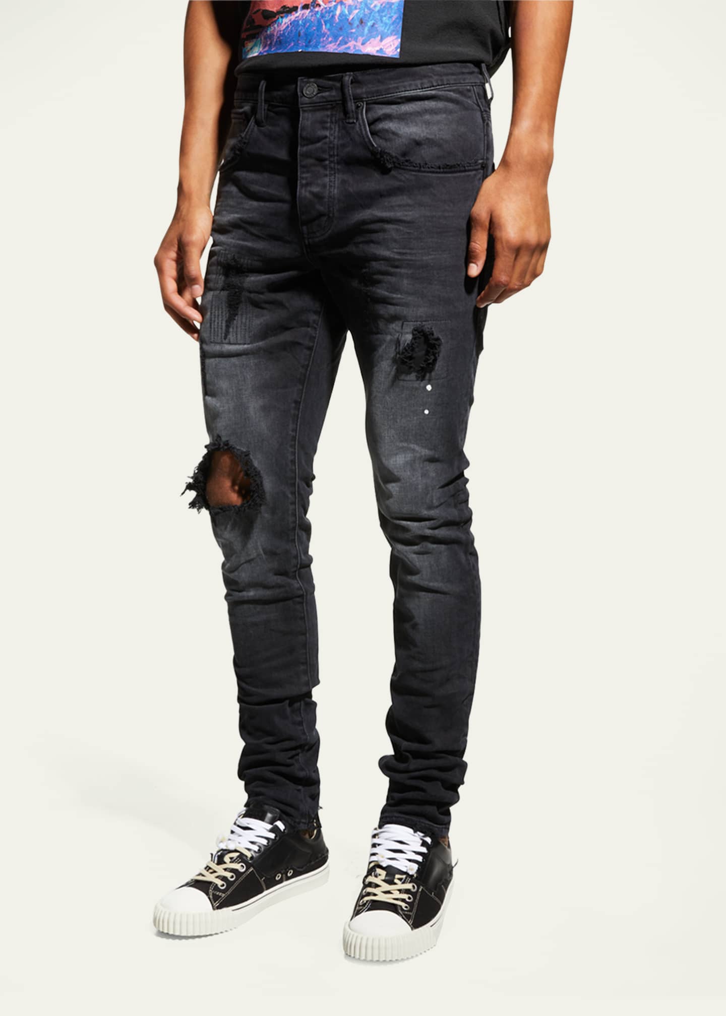 PURPLE Men's P002 Black Repair Slim Jeans Image 4 of 6