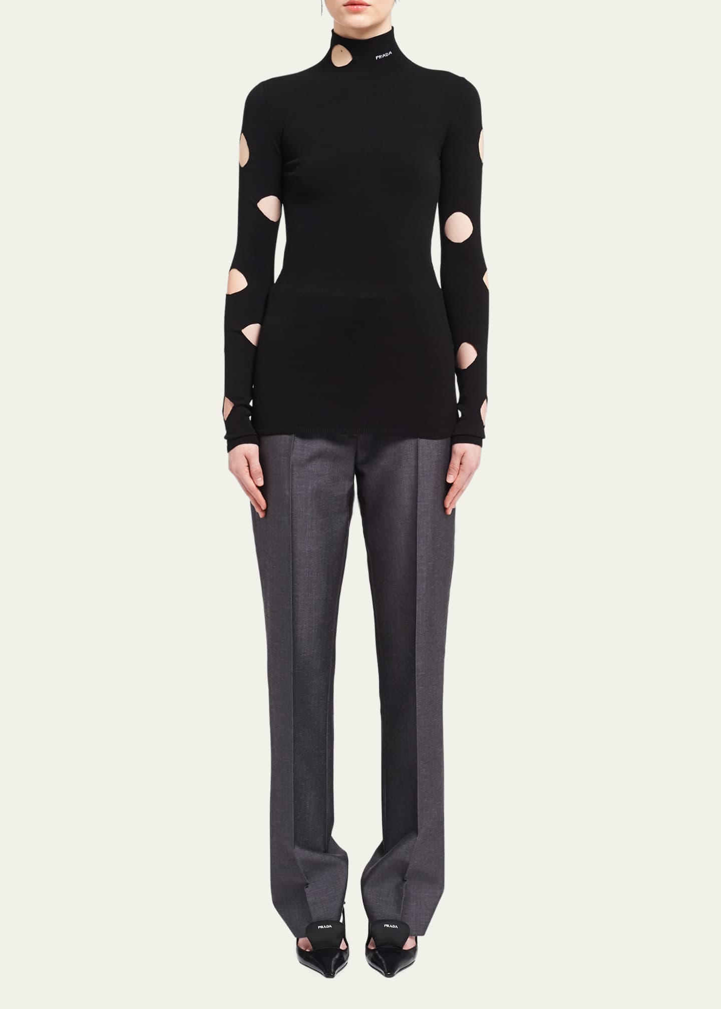 Prada Openwork-Sleeve Viscose Sweater Image 2 of 5