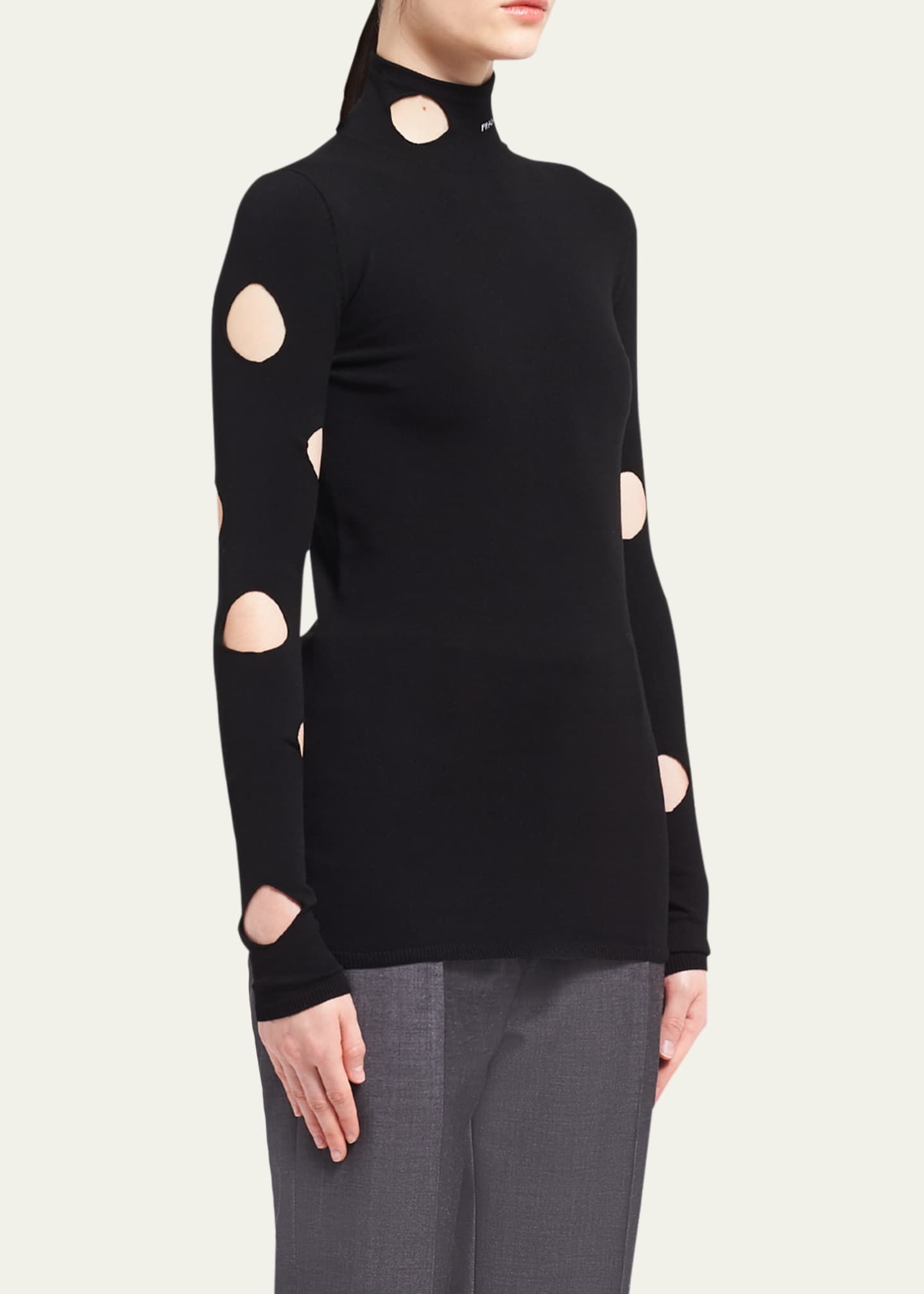 Prada Openwork-Sleeve Viscose Sweater Image 4 of 5