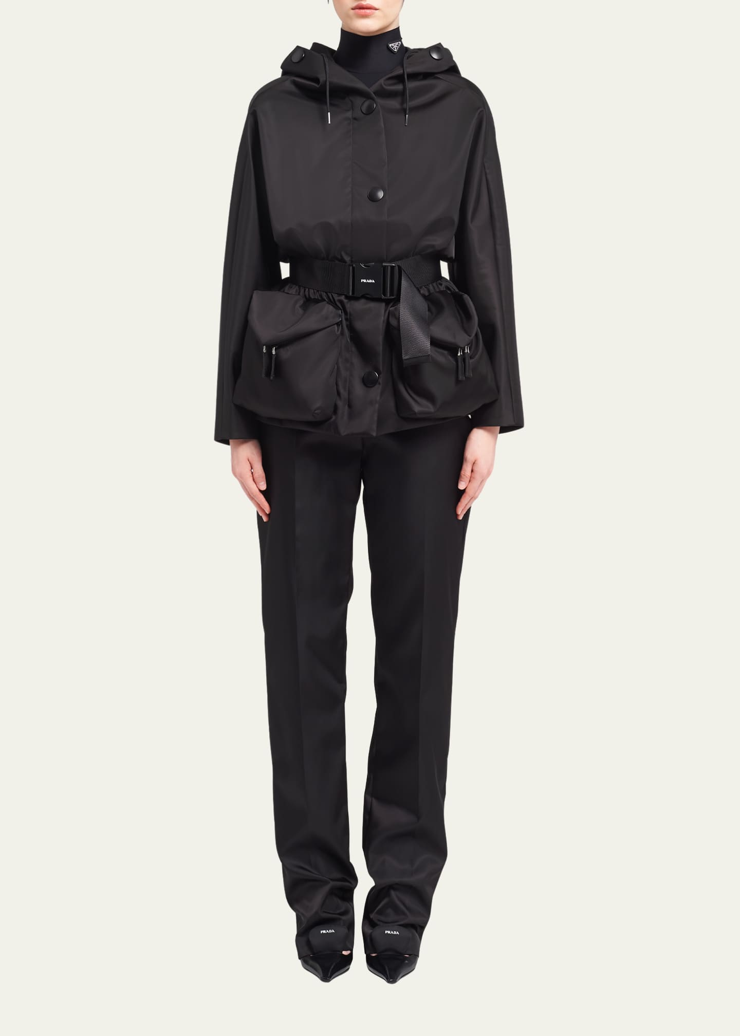 Prada Re-Nylon Blouson Jacket w/ Detachable Hood Image 1 of 5